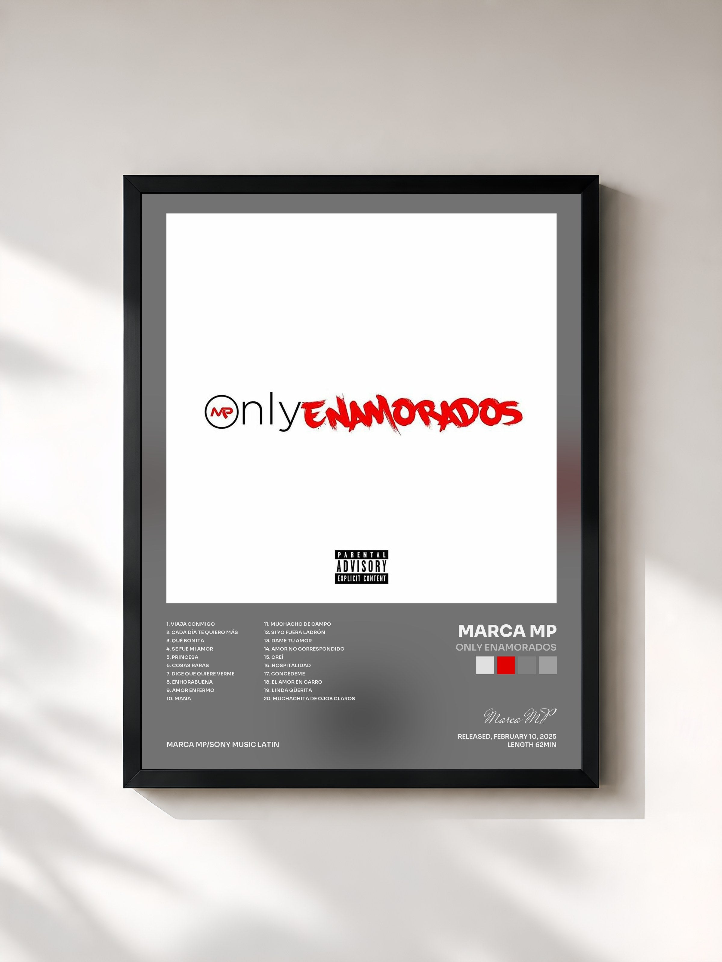#noir Tableau de l'album ONLY ENAMORADOS de Marca MP, cadre noir, imprimé et encadré en France