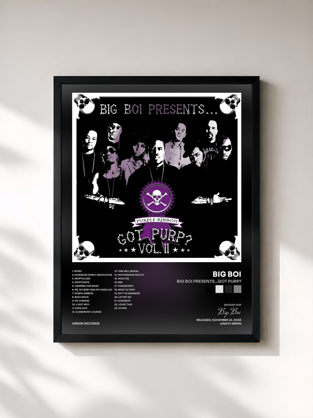 #noir Tableau de l'album Big Boi Presents…Got Purp? de Big Boi, cadre noir, imprimé et encadré en France
