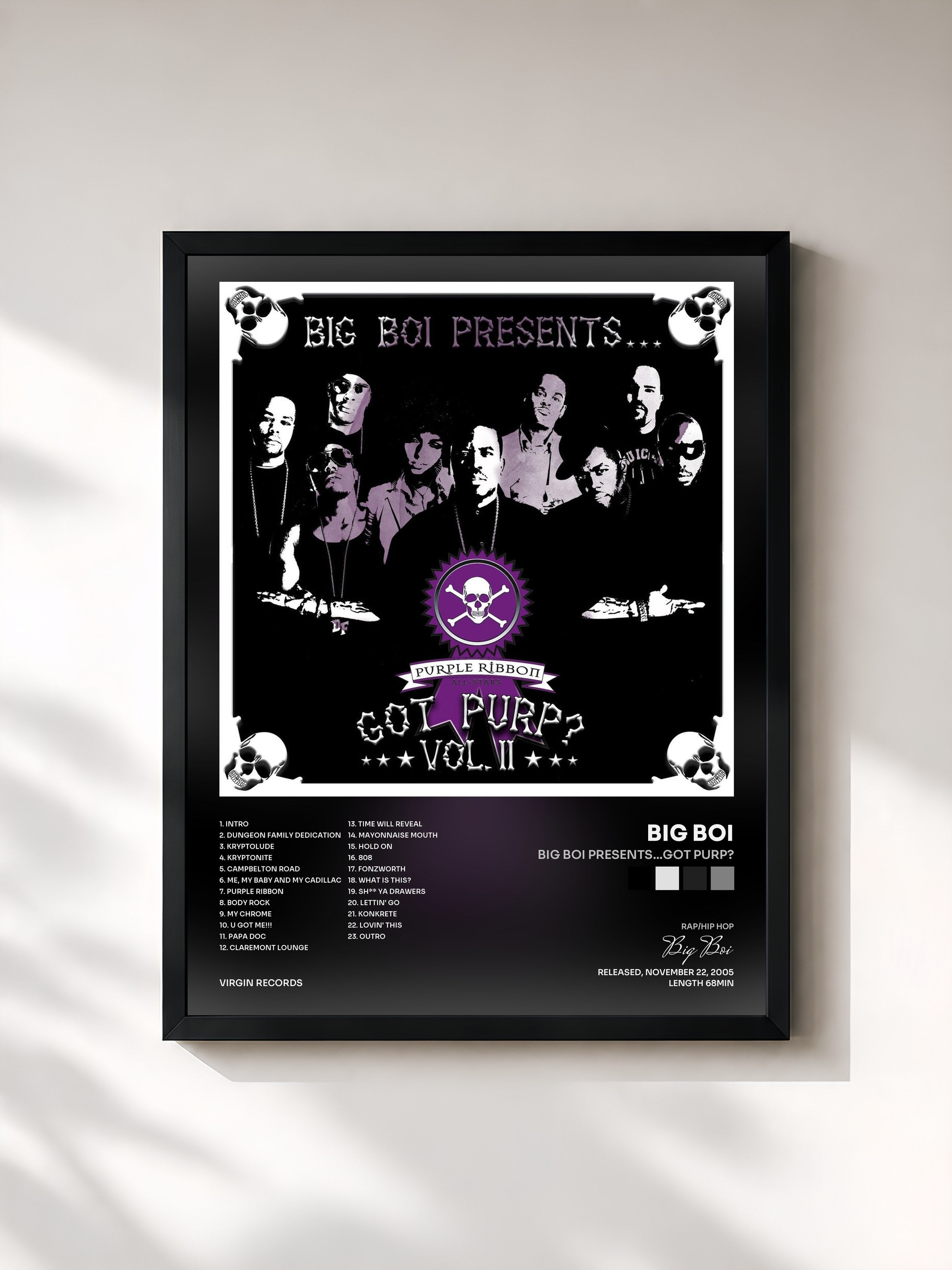 #noir Tableau de l'album Big Boi Presents…Got Purp? de Big Boi, cadre noir, imprimé et encadré en France
