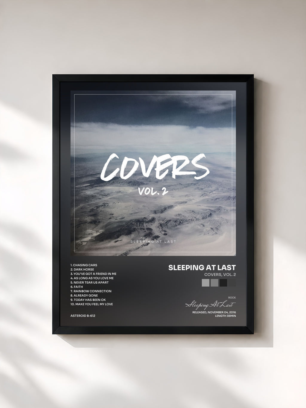 #noir Tableau de l'album Covers, Vol. 2 de Sleeping At Last, cadre noir, imprimé et encadré en France