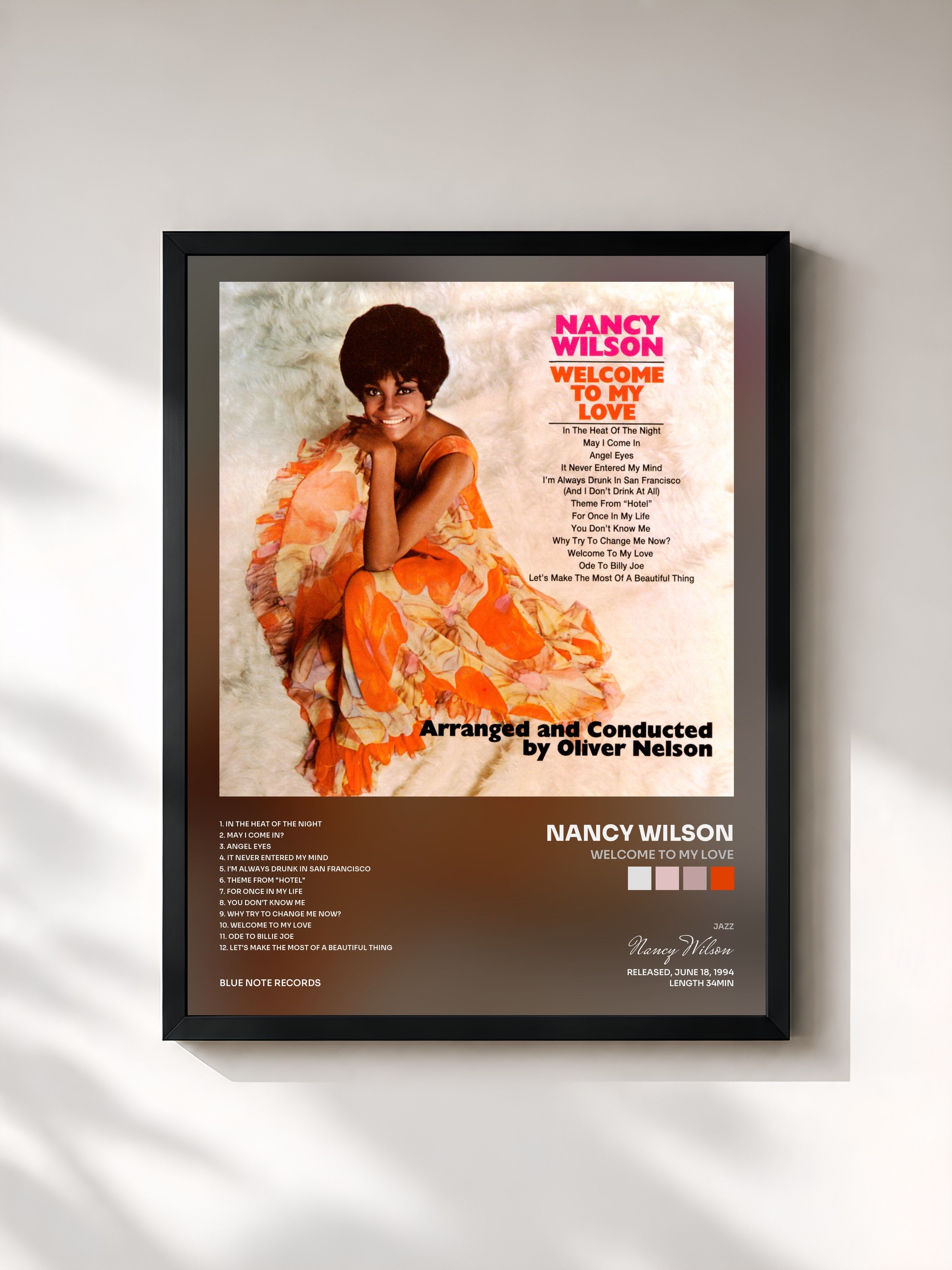 #noir Tableau de l'album Welcome To My Love de Nancy Wilson, cadre noir, imprimé et encadré en France