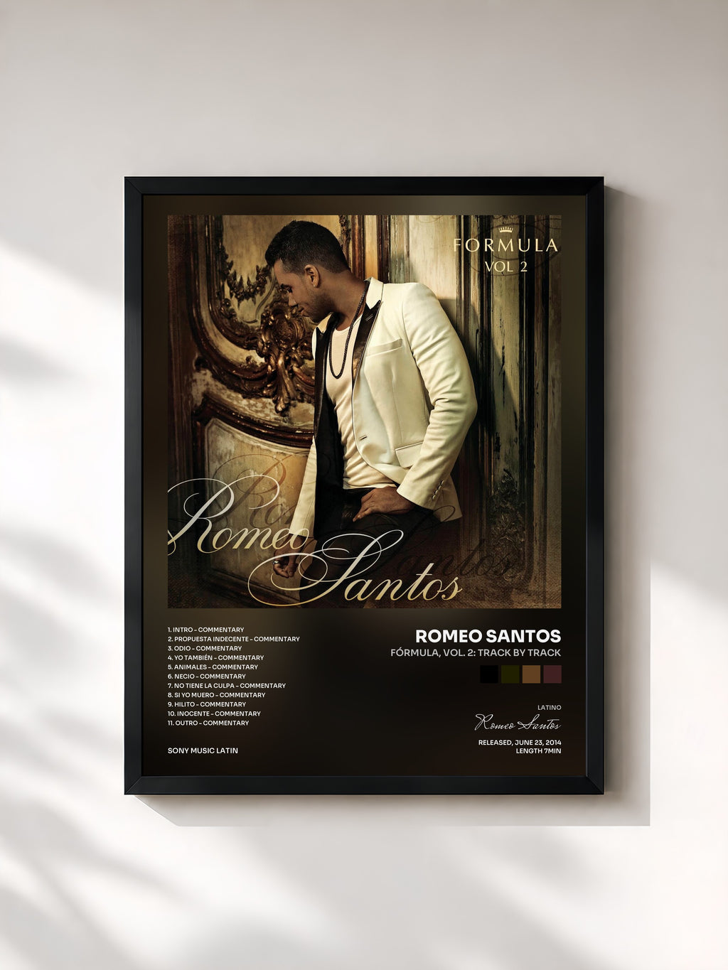 #noir Tableau de l'album Fórmula, Vol. 2: Track by Track de Romeo Santos, cadre noir, imprimé et encadré en France