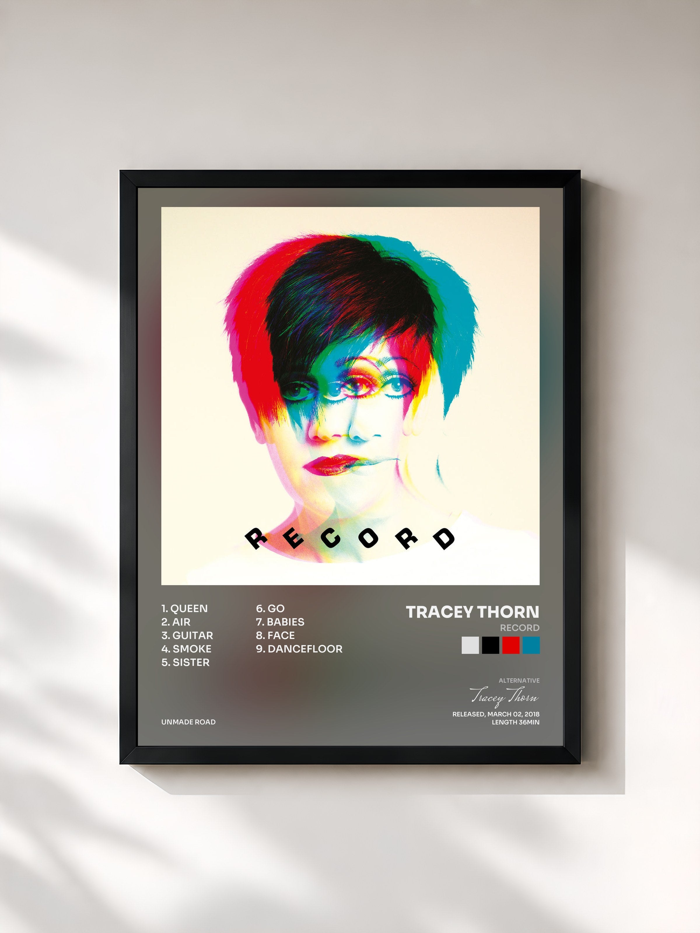 #noir Tableau de l'album Record de Tracey Thorn, cadre noir, imprimé et encadré en France