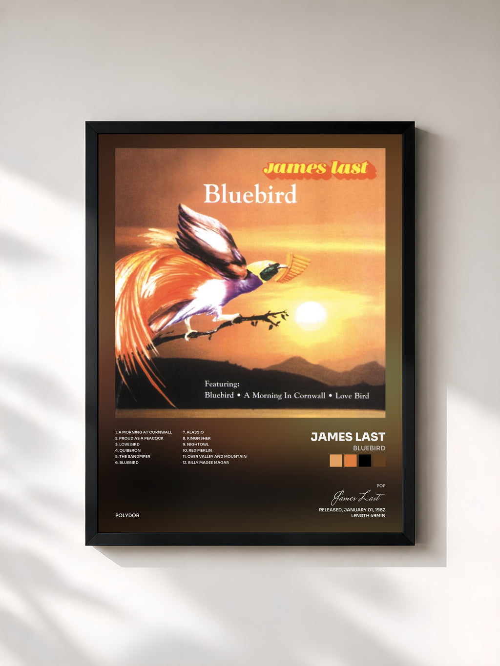 #noir Tableau de l'album Bluebird de James Last, cadre noir, imprimé et encadré en France