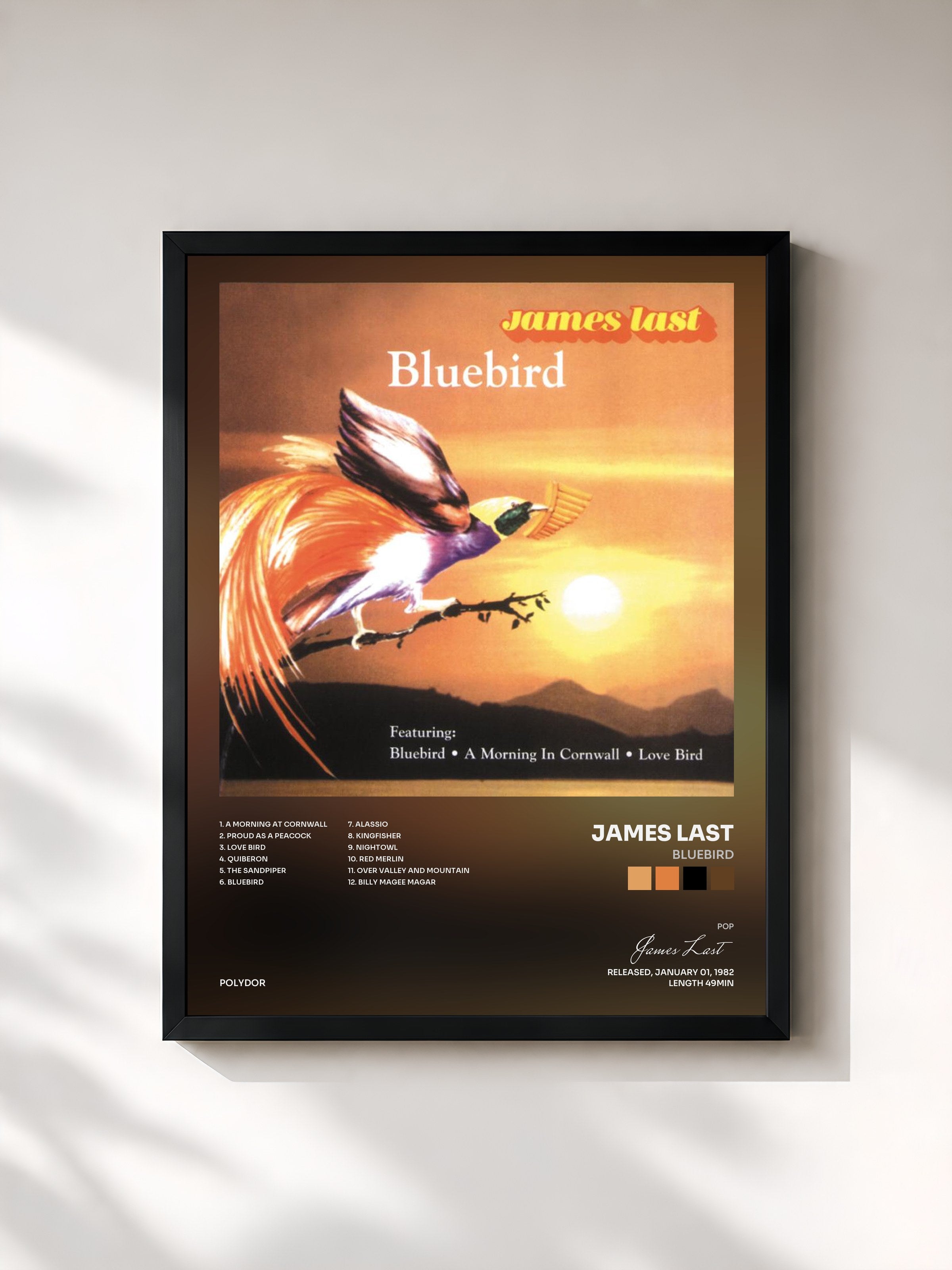 #noir Tableau de l'album Bluebird de James Last, cadre noir, imprimé et encadré en France