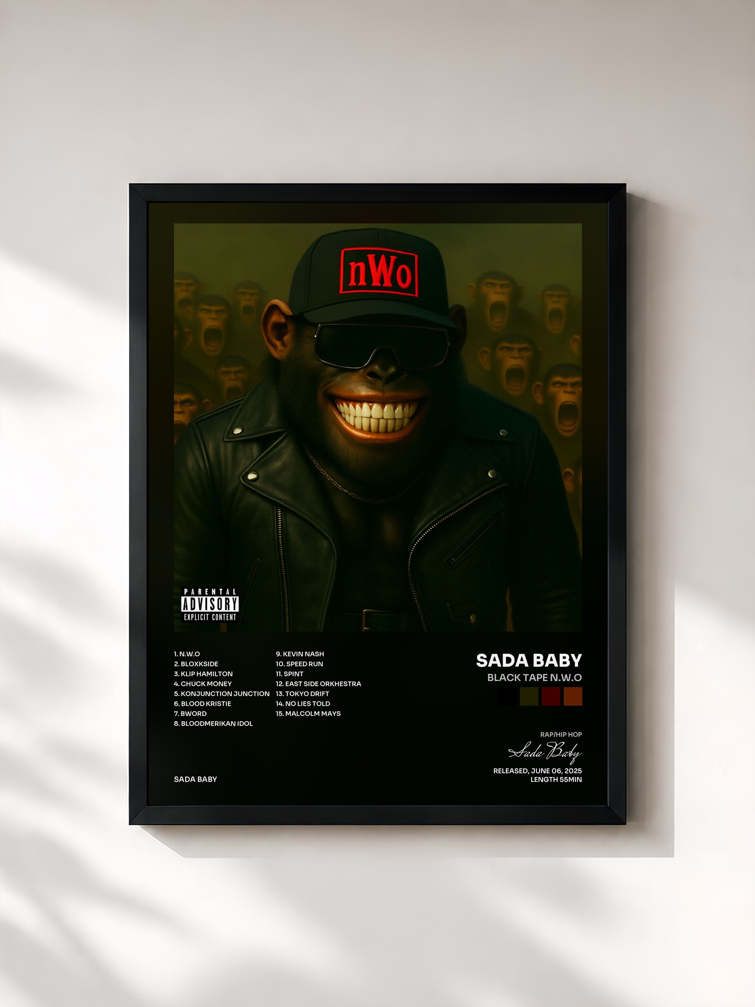 #noir Tableau de l'album Black Tape N.W.O de Sada Baby, cadre noir, imprimé et encadré en France