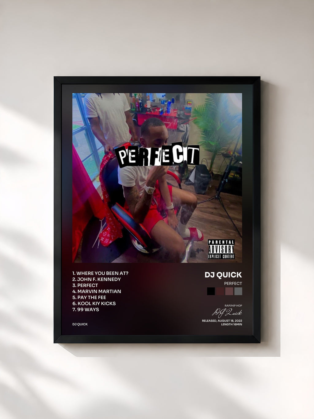#noir Tableau de l'album Perfect de DJ Quick, cadre noir, imprimé et encadré en France