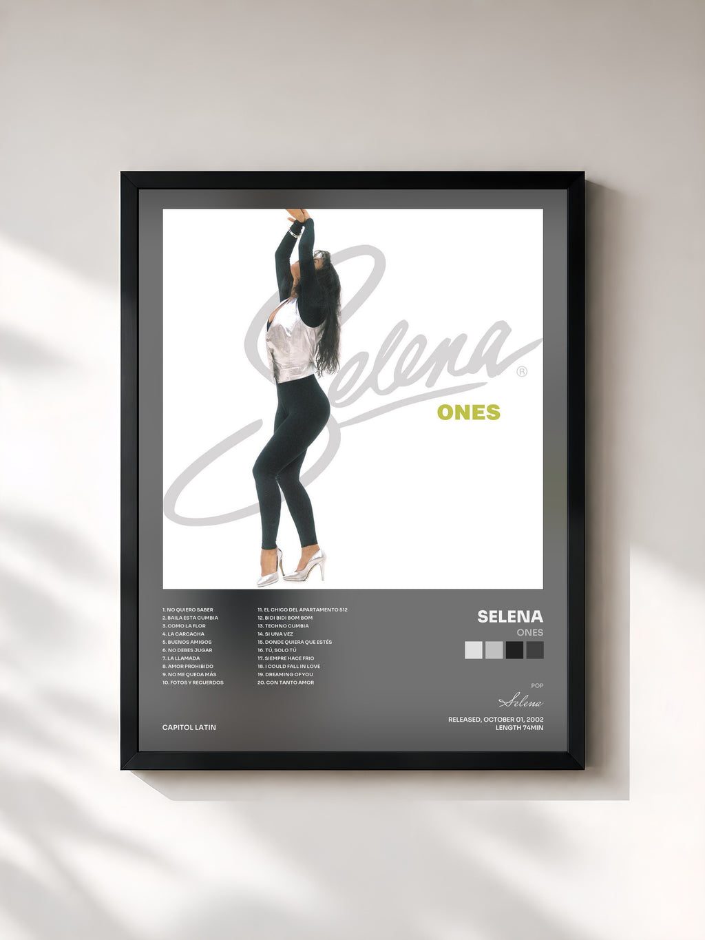 #noir Tableau de l'album Ones de Selena, cadre noir, imprimé et encadré en France