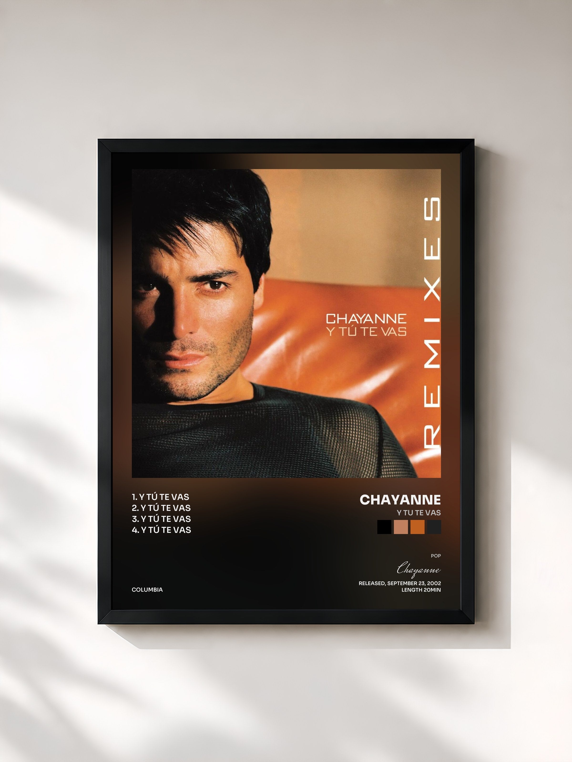 #noir Tableau de l'album Y Tu Te Vas de Chayanne, cadre noir, imprimé et encadré en France