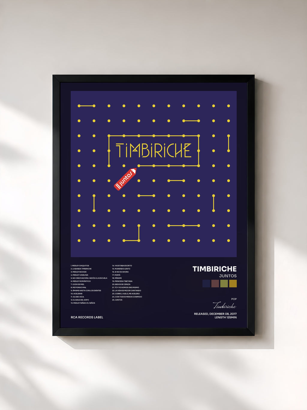 #noir Tableau de l'album Juntos de Timbiriche, cadre noir, imprimé et encadré en France