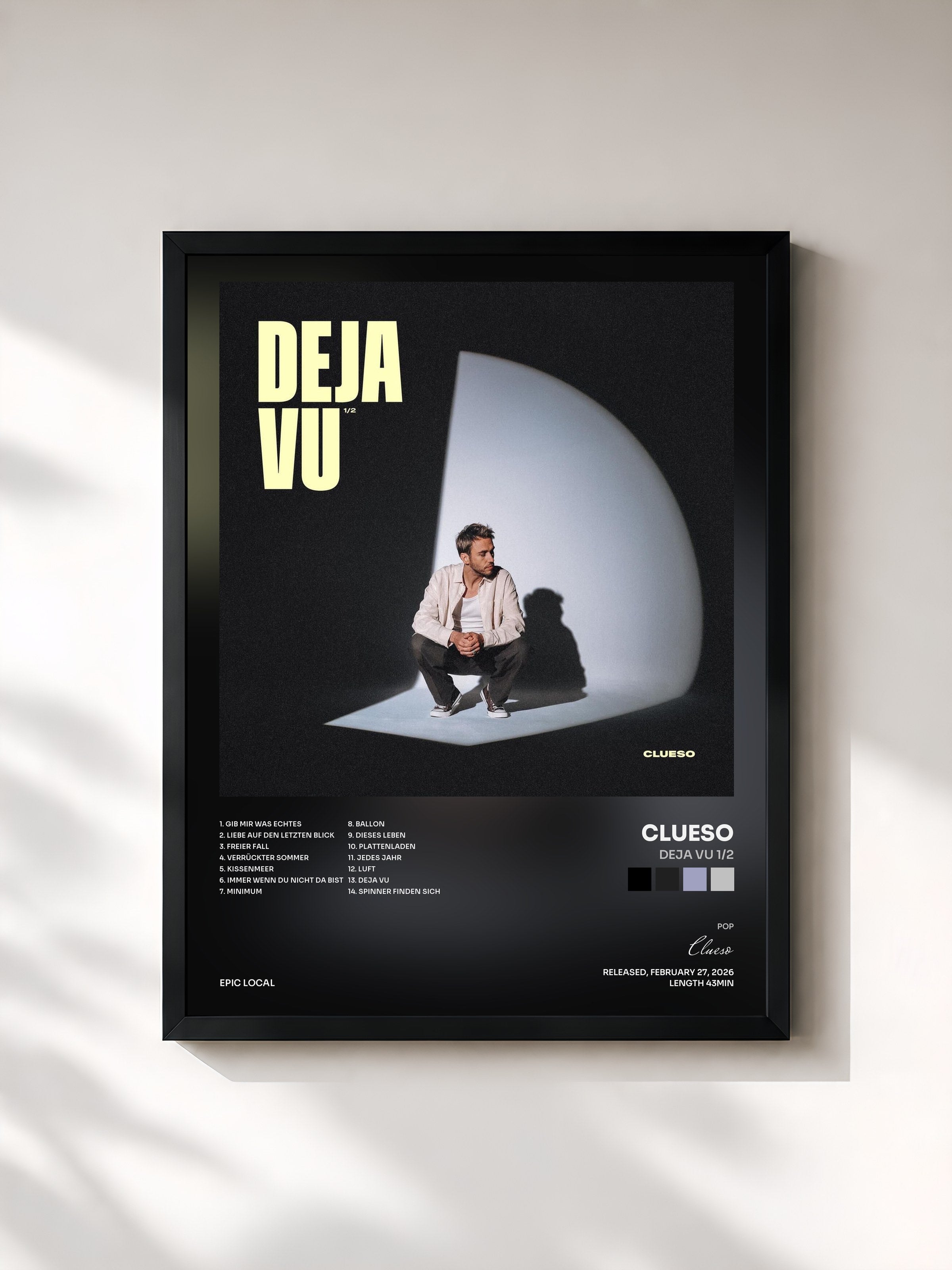 #noir Tableau de l'album Deja Vu 1/2 de Clueso, cadre noir, imprimé et encadré en France