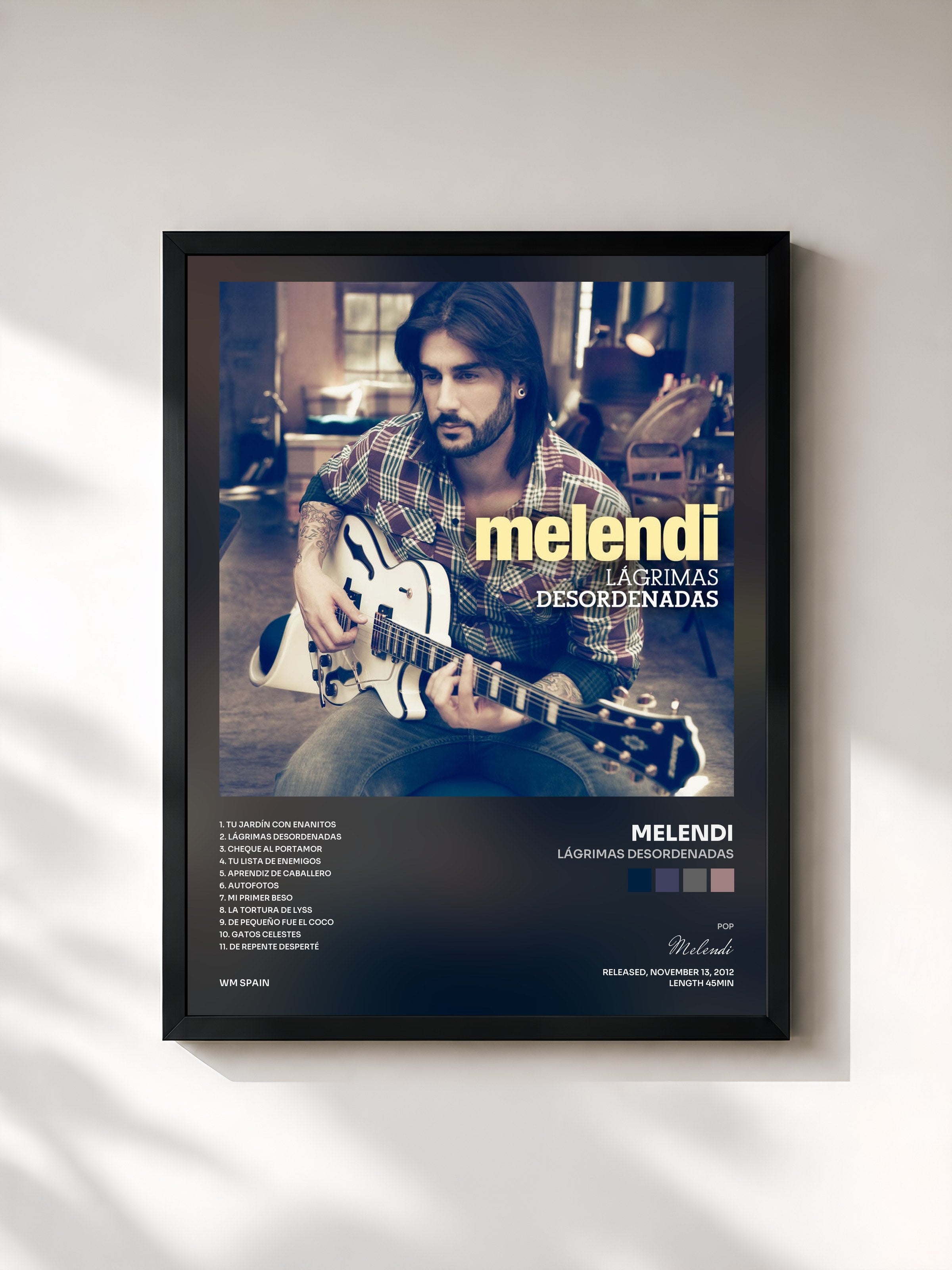 #noir Tableau de l'album Lágrimas desordenadas de Melendi, cadre noir, imprimé et encadré en France