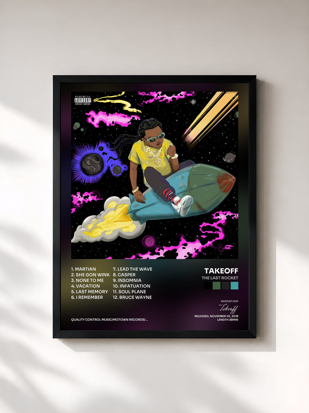#noir Tableau de l'album The Last Rocket de Takeoff, cadre noir, imprimé et encadré en France