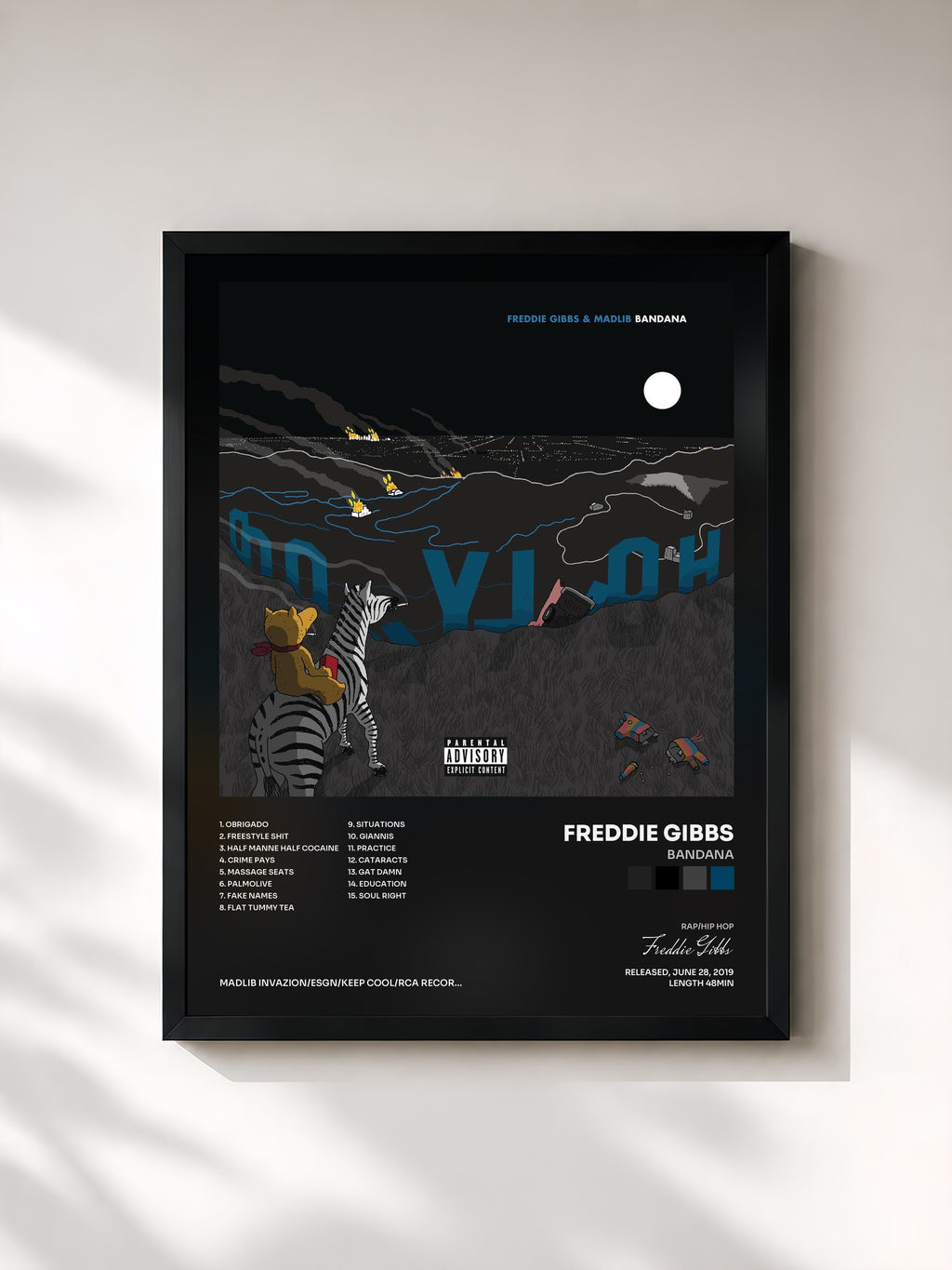 #noir Tableau de l'album Bandana de Freddie Gibbs, cadre noir, imprimé et encadré en France