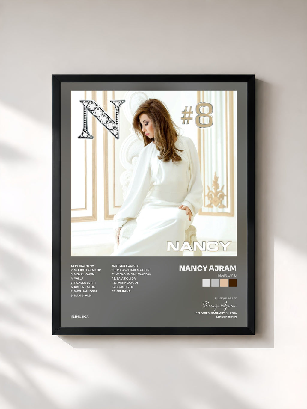#noir Tableau de l'album Nancy 8 de Nancy Ajram, cadre noir, imprimé et encadré en France