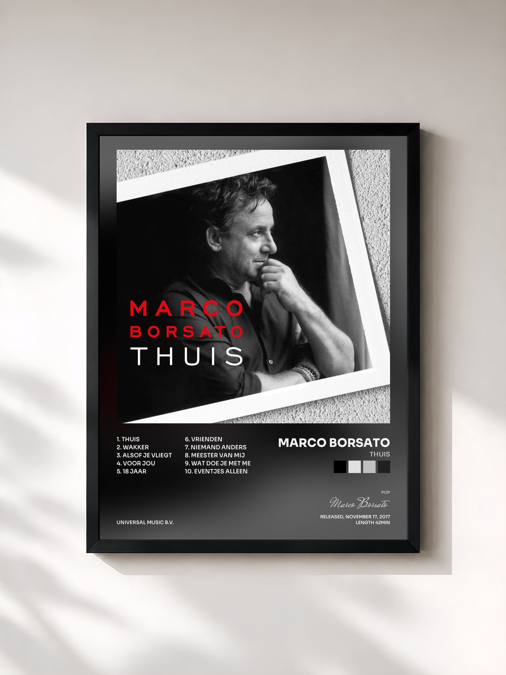 #noir Tableau de l'album Thuis de Marco Borsato, cadre noir, imprimé et encadré en France