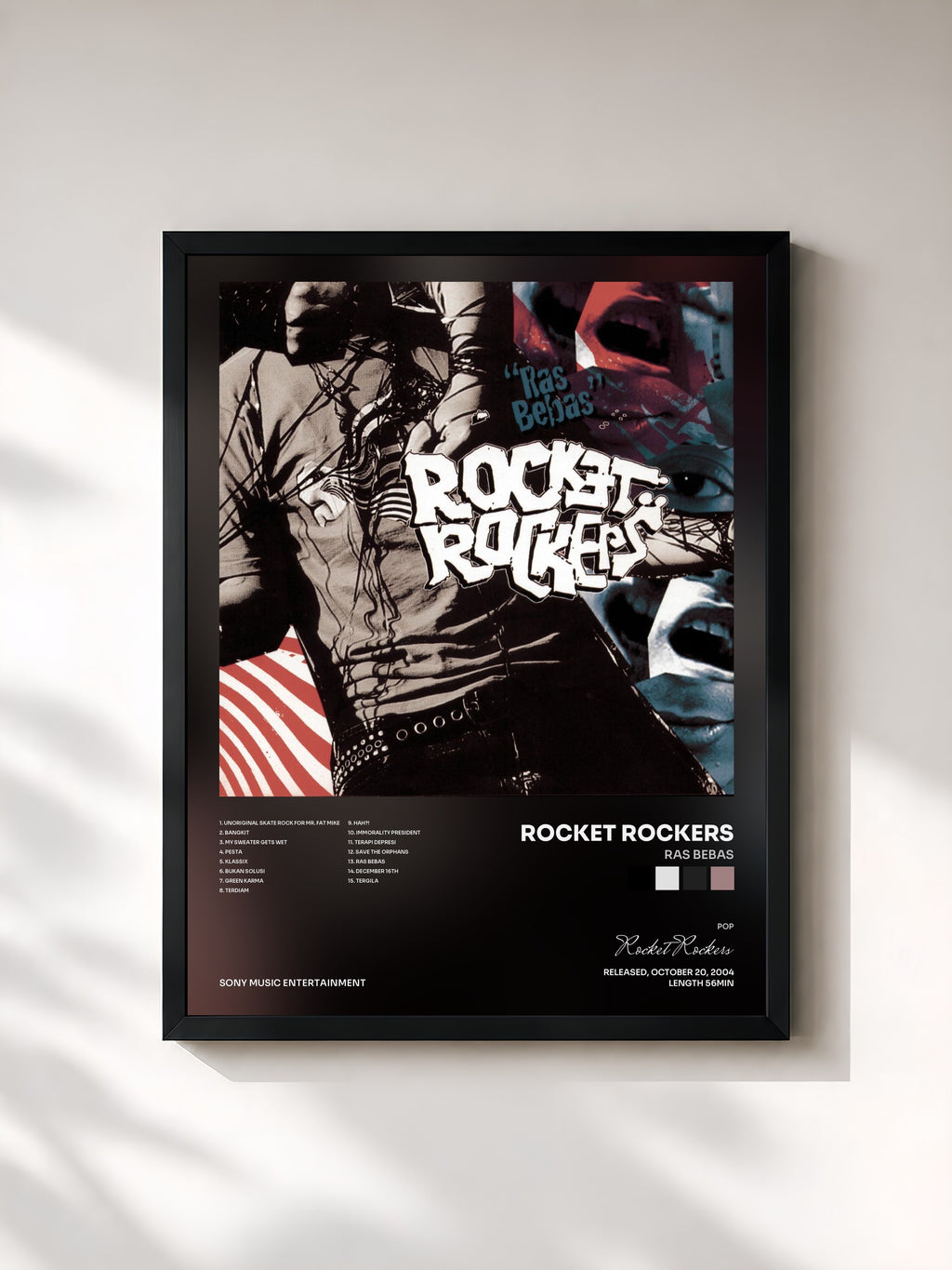 #noir Tableau de l'album Ras Bebas de Rocket Rockers, cadre noir, imprimé et encadré en France