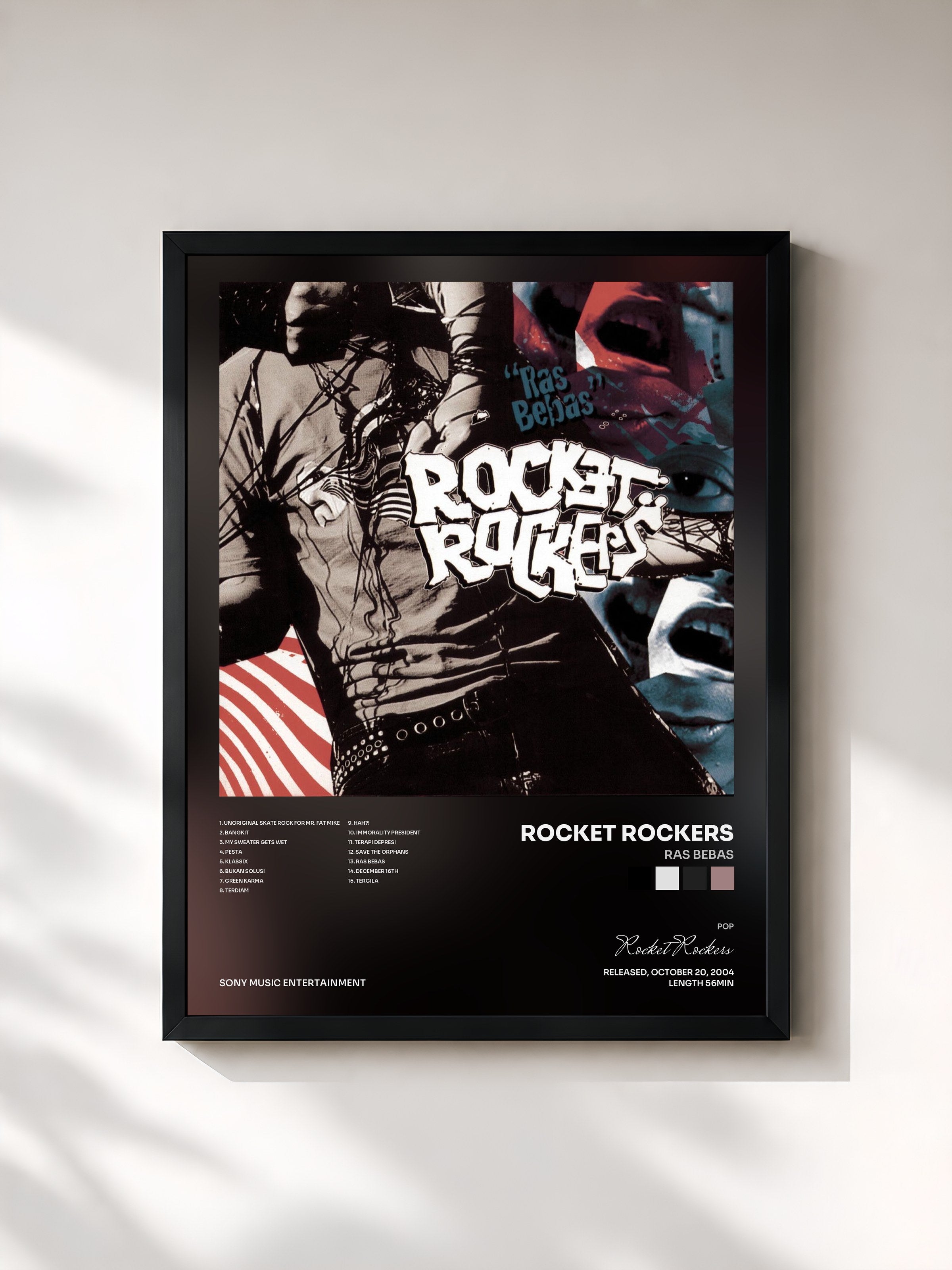 #noir Tableau de l'album Ras Bebas de Rocket Rockers, cadre noir, imprimé et encadré en France