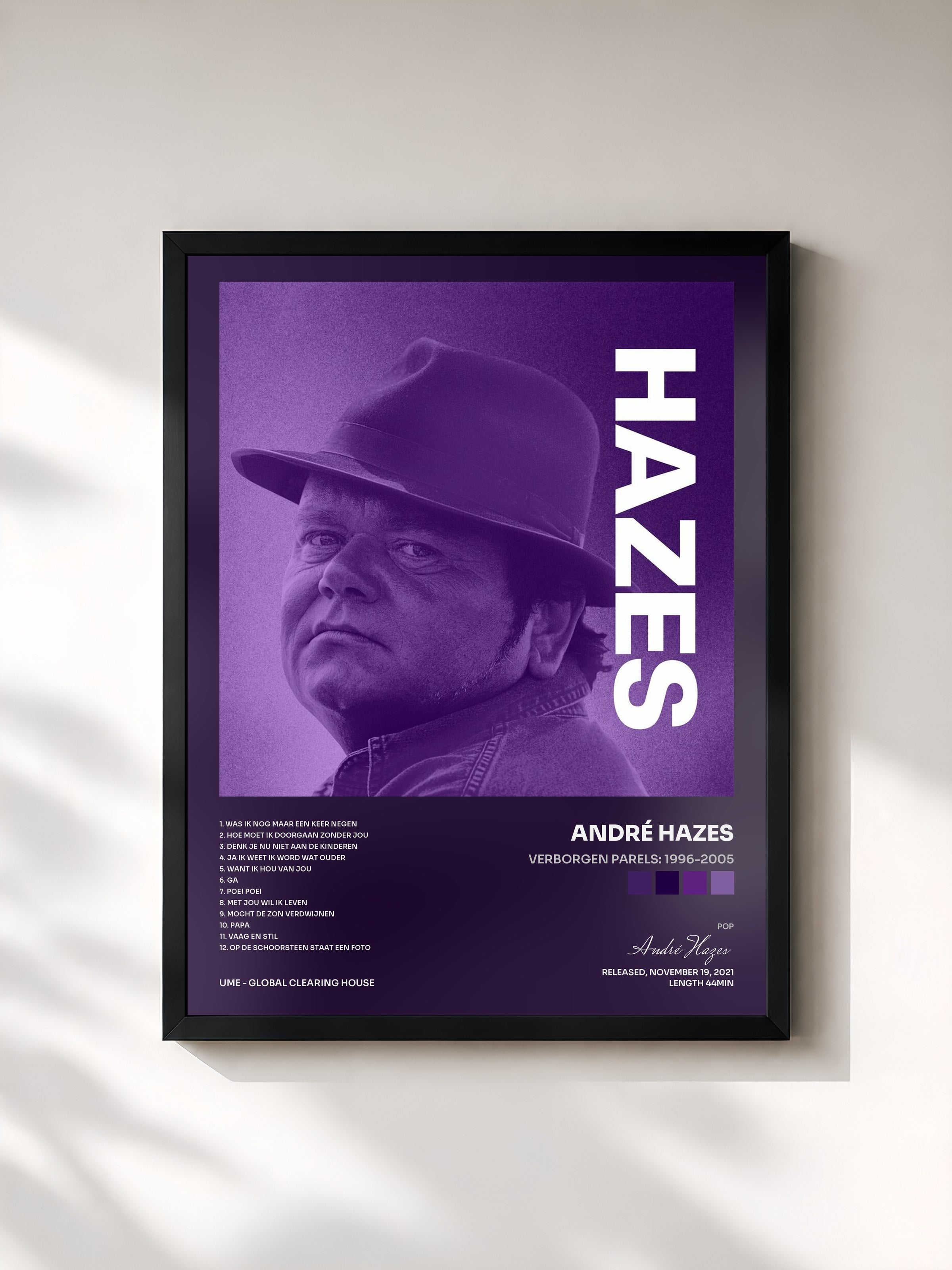#noir Tableau de l'album Verborgen Parels: 1996-2005 de André Hazes, cadre noir, imprimé et encadré en France