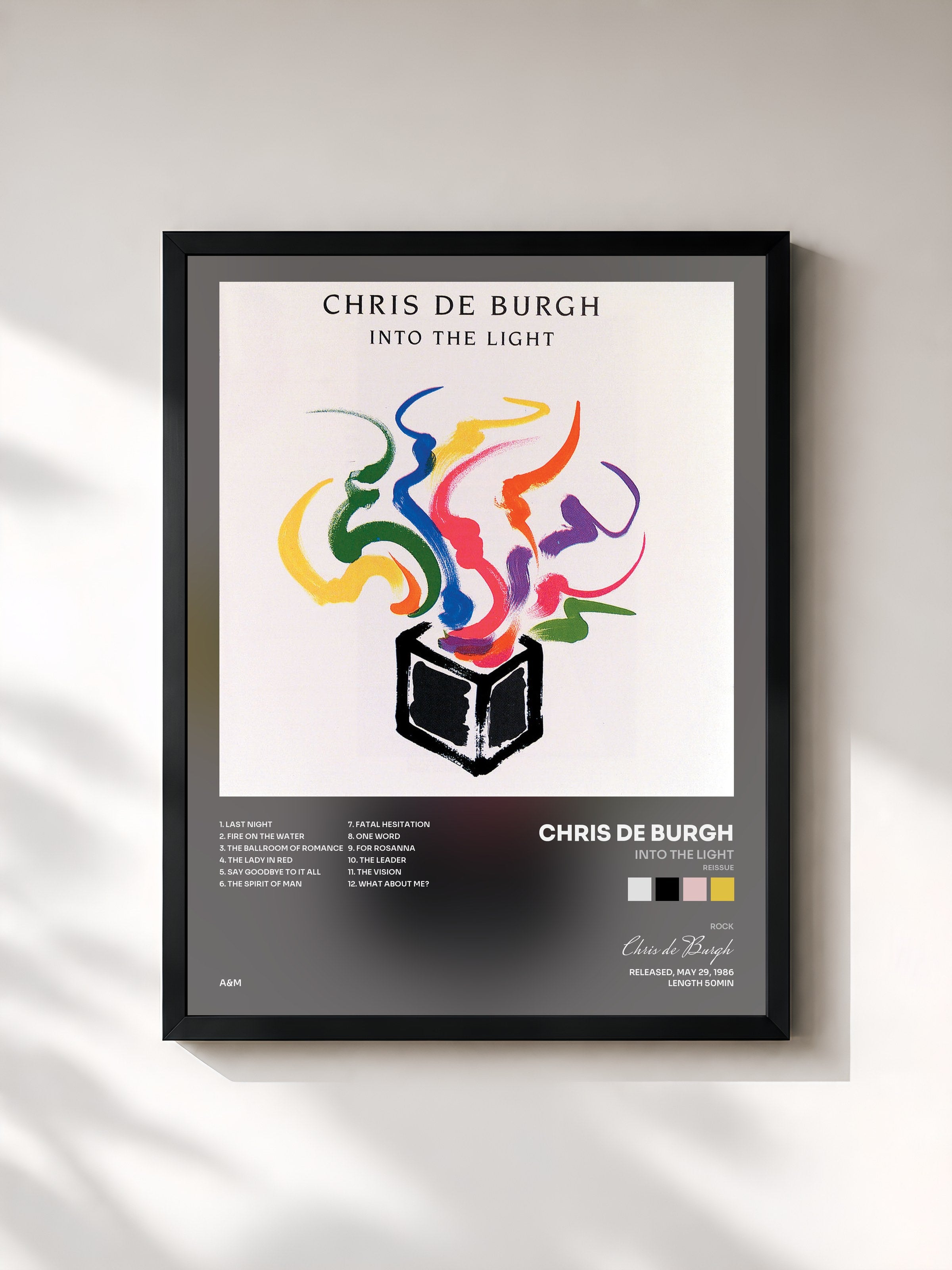 #noir Tableau de l'album Into The Light (Reissue) de Chris de Burgh, cadre noir, imprimé et encadré en France