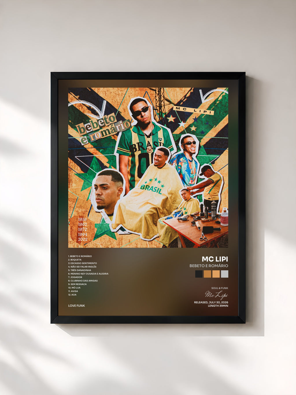 #noir Tableau de l'album Bebeto e Romário de Mc Lipi, cadre noir, imprimé et encadré en France