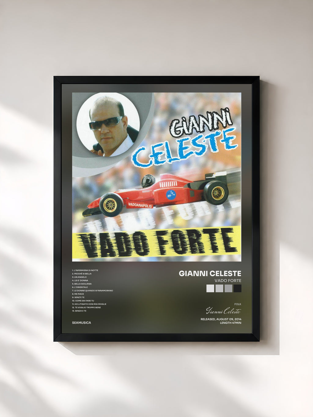 #noir Tableau de l'album Vado forte de Gianni Celeste, cadre noir, imprimé et encadré en France