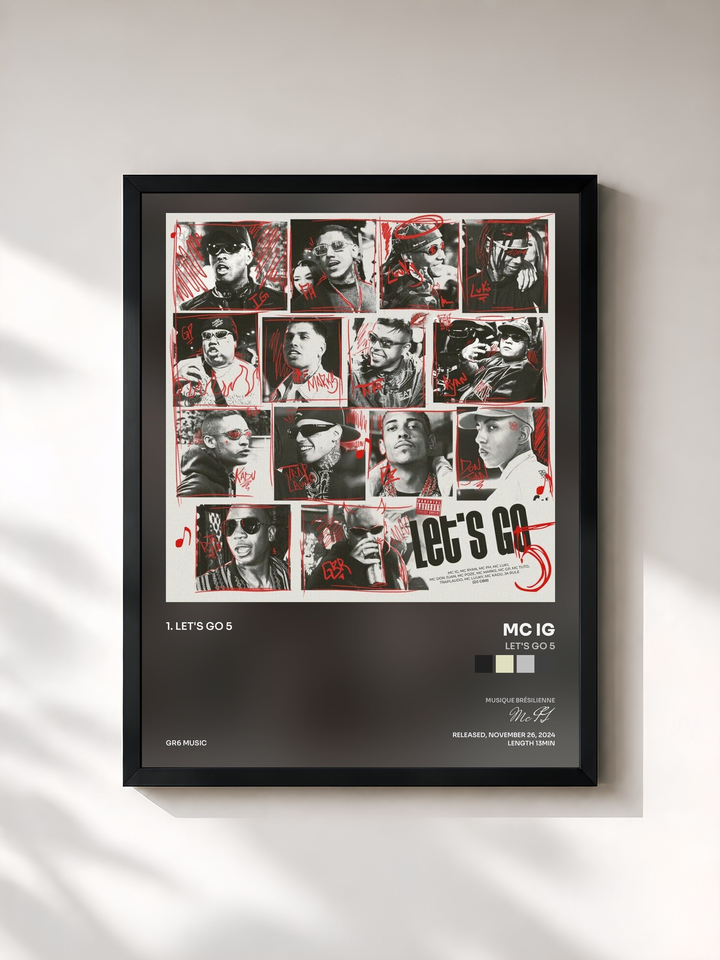 #noir Tableau de l'album Let's Go 5 de Mc IG, cadre noir, imprimé et encadré en France
