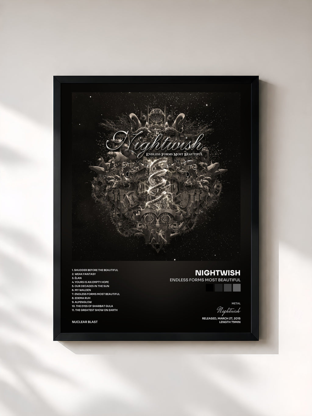 #noir Tableau de l'album Endless Forms Most Beautiful de Nightwish, cadre noir, imprimé et encadré en France