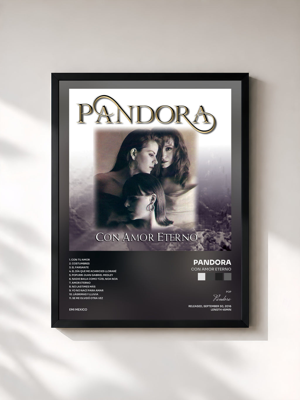 #noir Tableau de l'album Con Amor Eterno de Pandora, cadre noir, imprimé et encadré en France