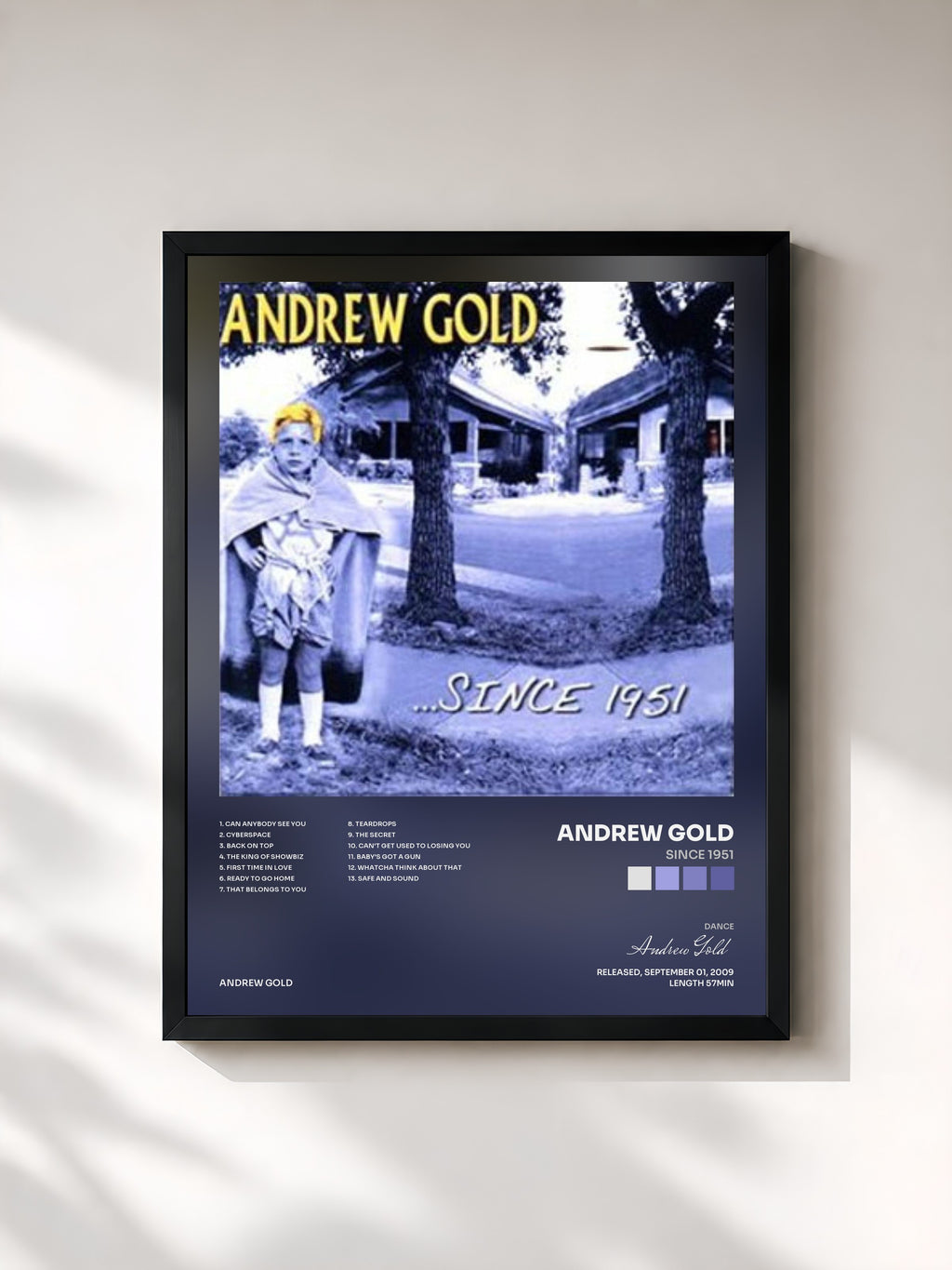 #noir Tableau de l'album Since 1951 de Andrew Gold, cadre noir, imprimé et encadré en France