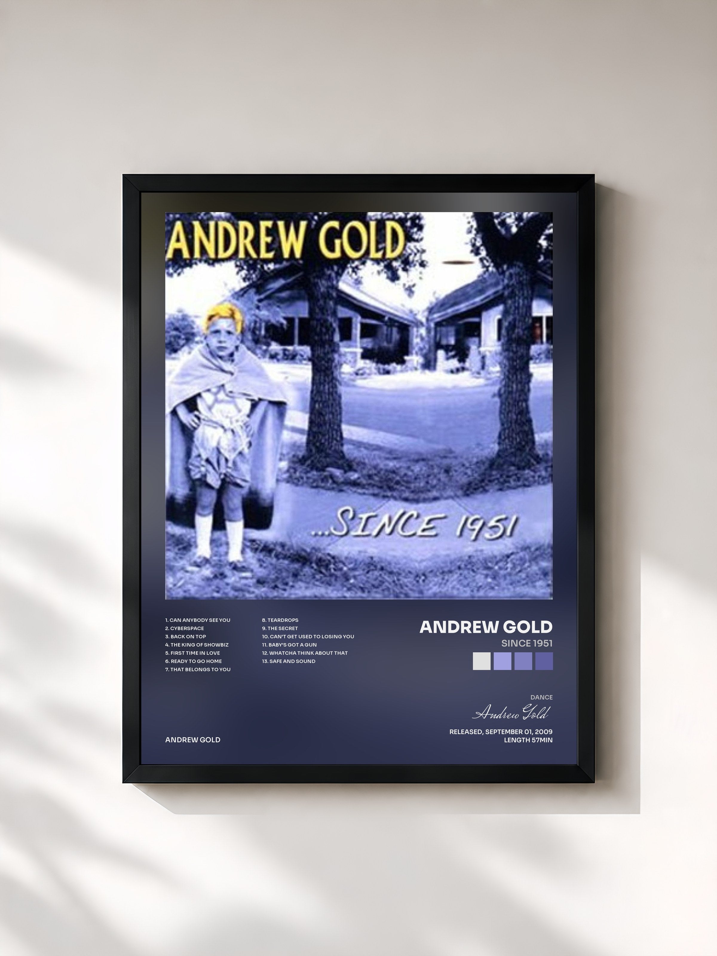 #noir Tableau de l'album Since 1951 de Andrew Gold, cadre noir, imprimé et encadré en France