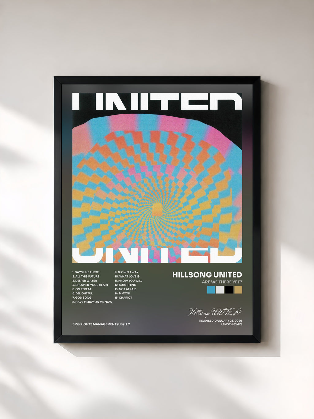 #noir Tableau de l'album Are We There Yet? de Hillsong UNITED, cadre noir, imprimé et encadré en France
