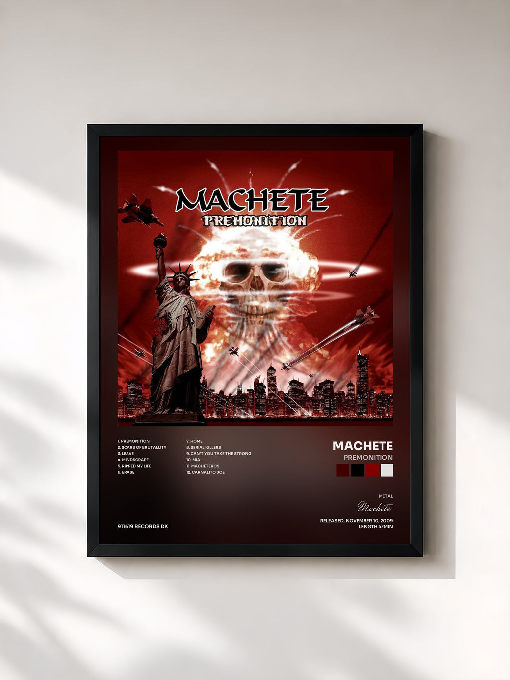 #noir Tableau de l'album Premonition de Machete, cadre noir, imprimé et encadré en France