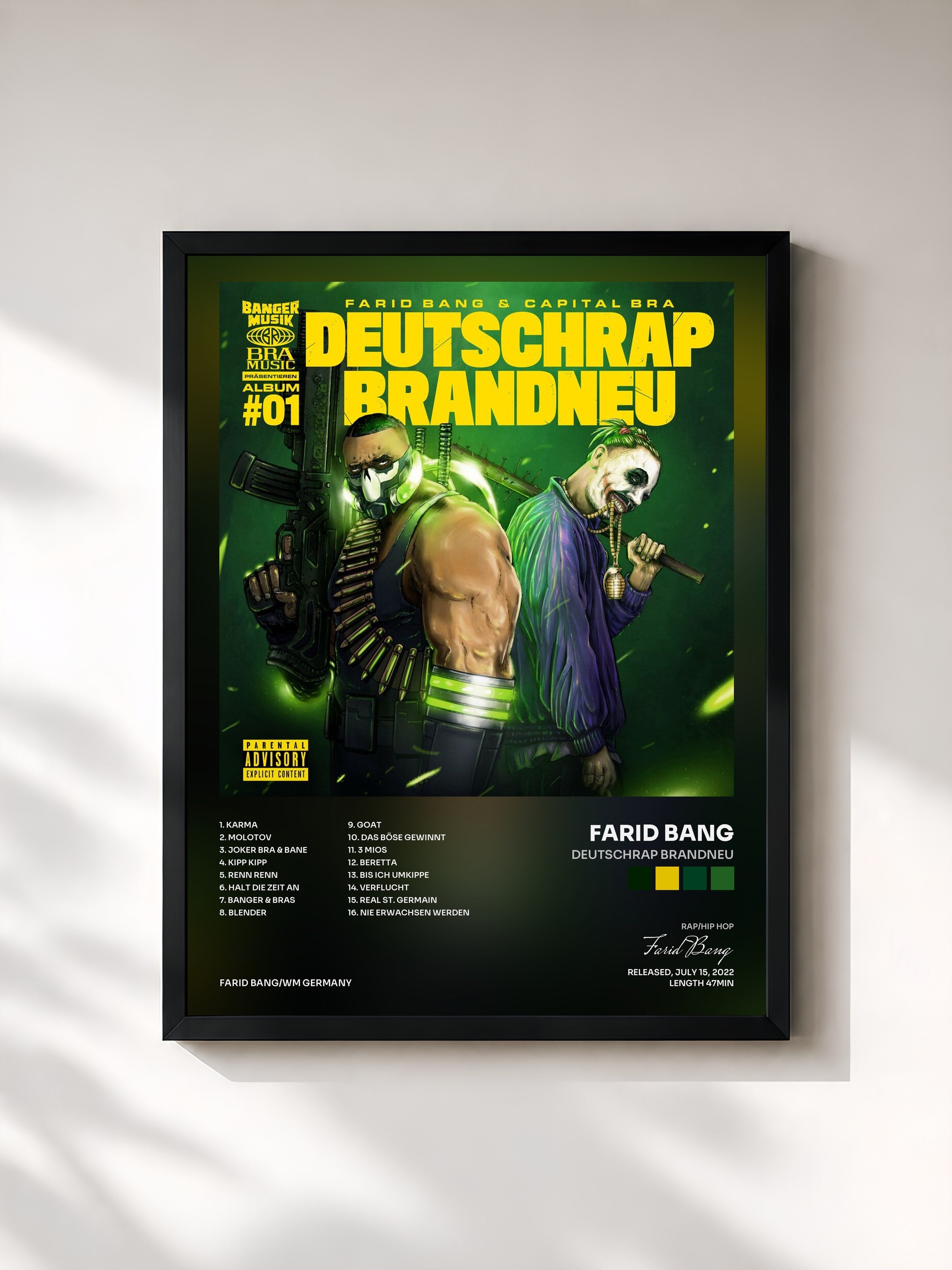 #noir Tableau de l'album DEUTSCHRAP BRANDNEU de Farid Bang, cadre noir, imprimé et encadré en France