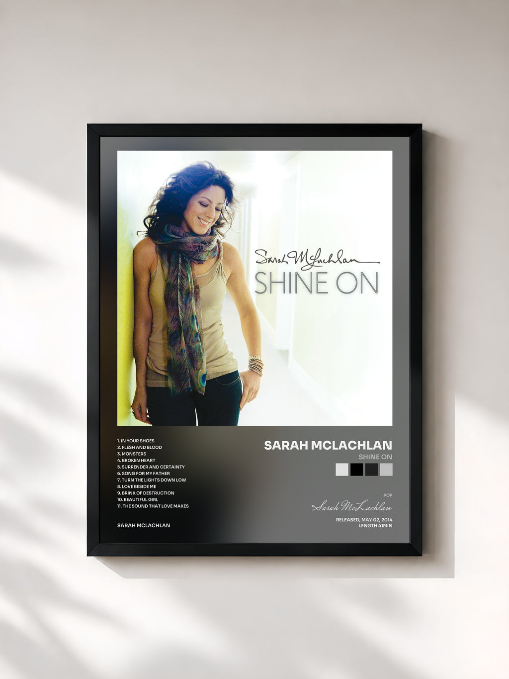 #noir Tableau de l'album Shine On de Sarah McLachlan, cadre noir, imprimé et encadré en France