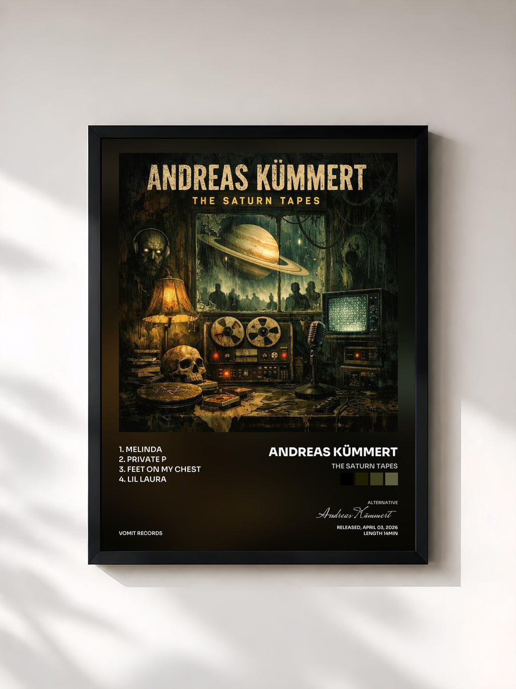 #noir Tableau de l'album The Saturn Tapes de Andreas Kümmert, cadre noir, imprimé et encadré en France