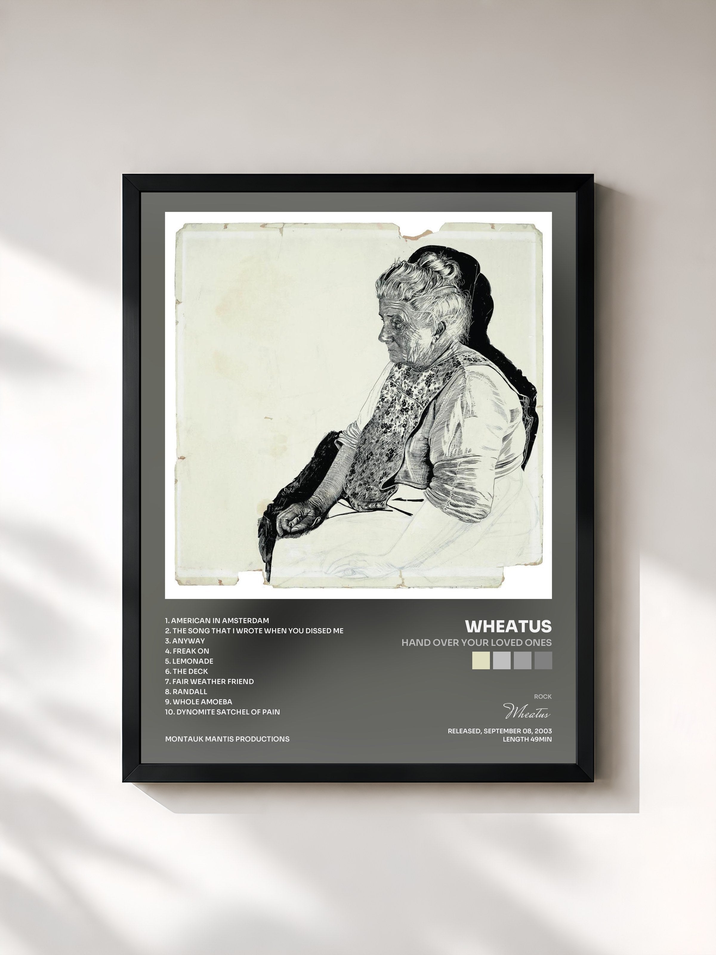 #noir Tableau de l'album Hand Over Your Loved Ones de Wheatus, cadre noir, imprimé et encadré en France