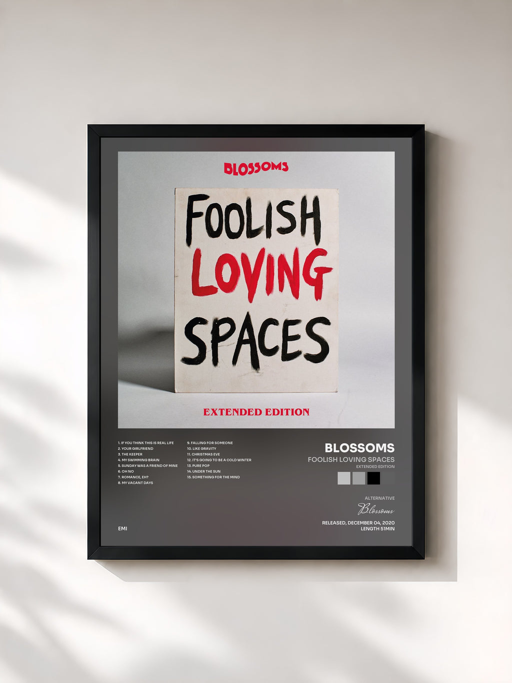 #noir Tableau de l'album Foolish Loving Spaces (Extended Edition) de Blossoms, cadre noir, imprimé et encadré en France