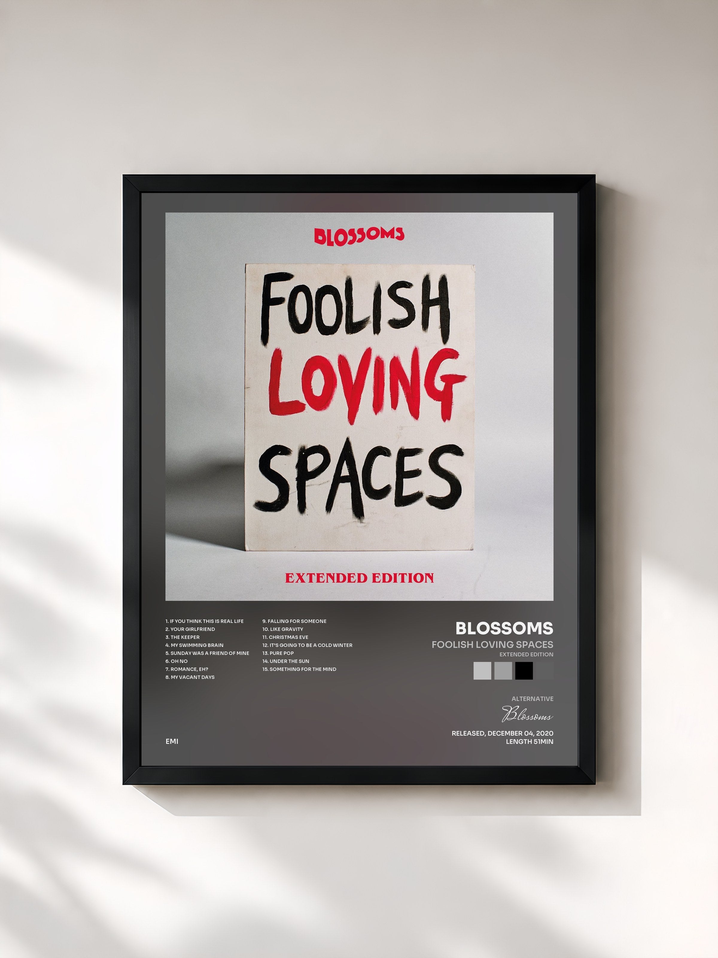 #noir Tableau de l'album Foolish Loving Spaces (Extended Edition) de Blossoms, cadre noir, imprimé et encadré en France