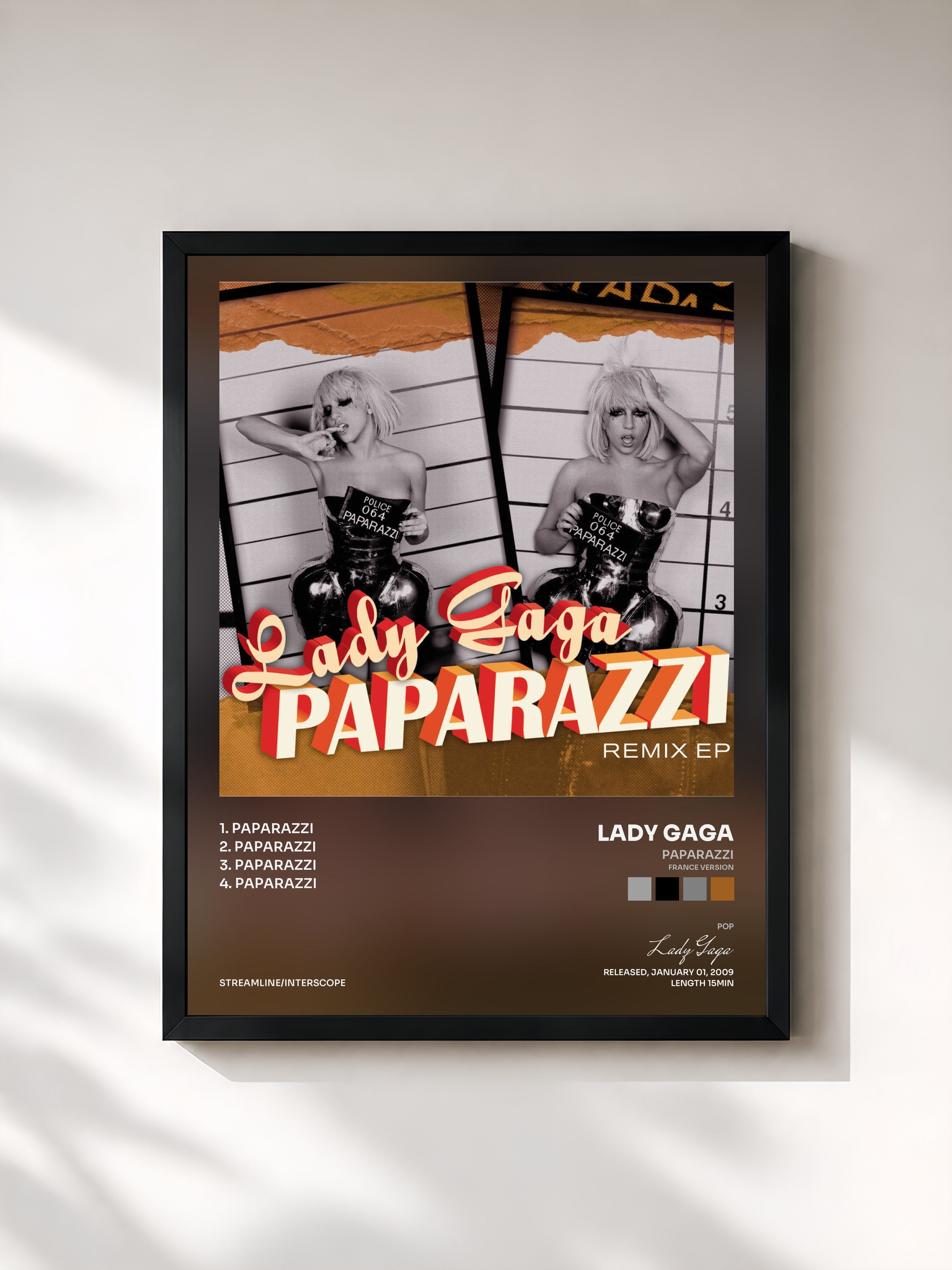 #noir Tableau de l'album Paparazzi (France Version) de Lady Gaga, cadre noir, imprimé et encadré en France