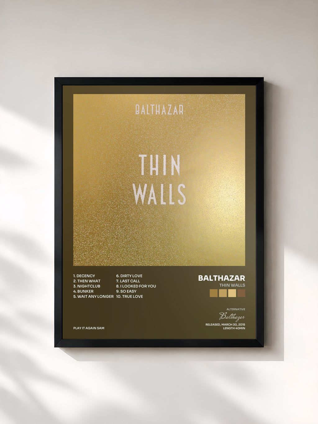 #noir Tableau de l'album Thin Walls de Balthazar, cadre noir, imprimé et encadré en France