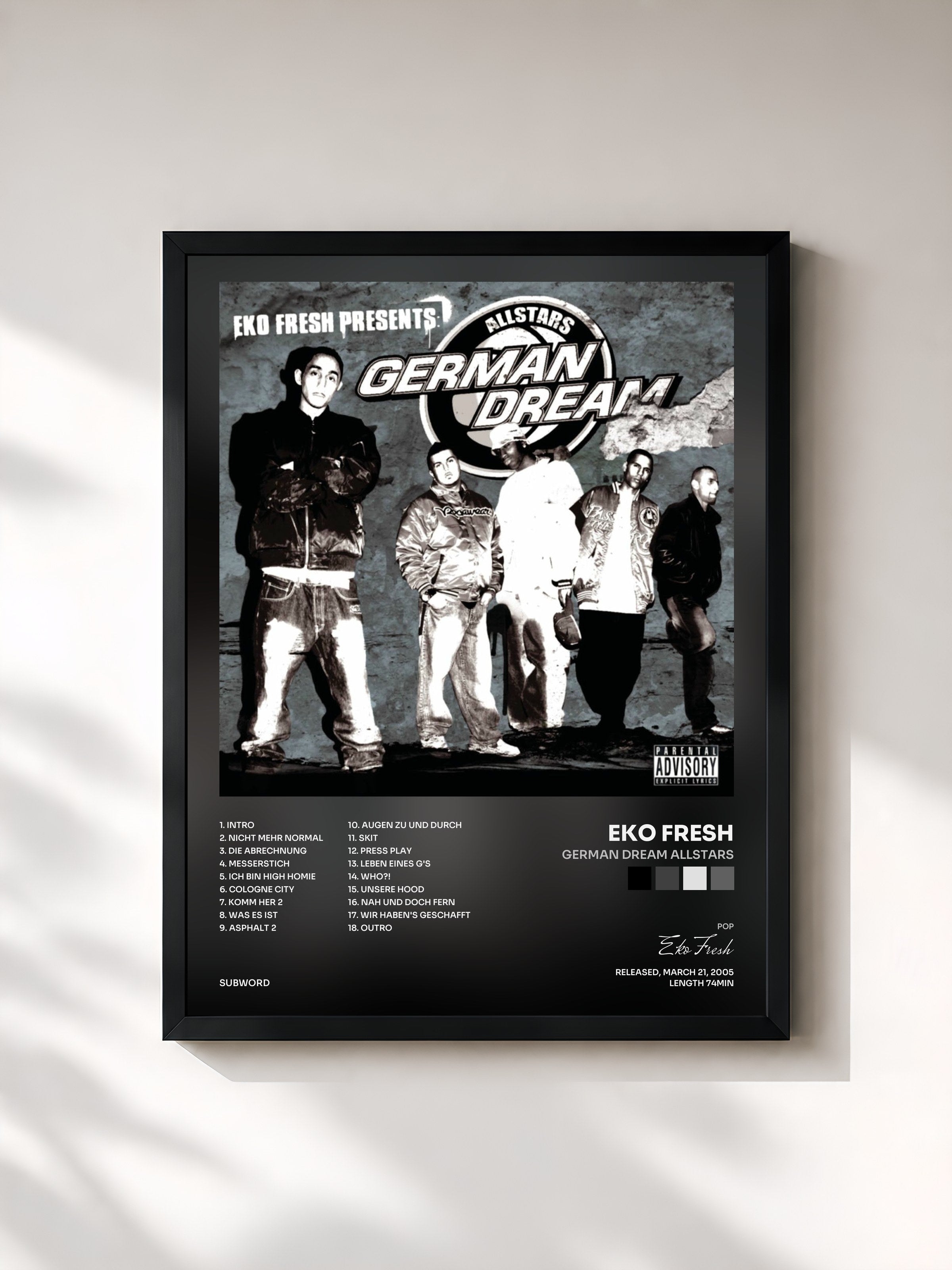 #noir Tableau de l'album German Dream Allstars de Eko Fresh, cadre noir, imprimé et encadré en France