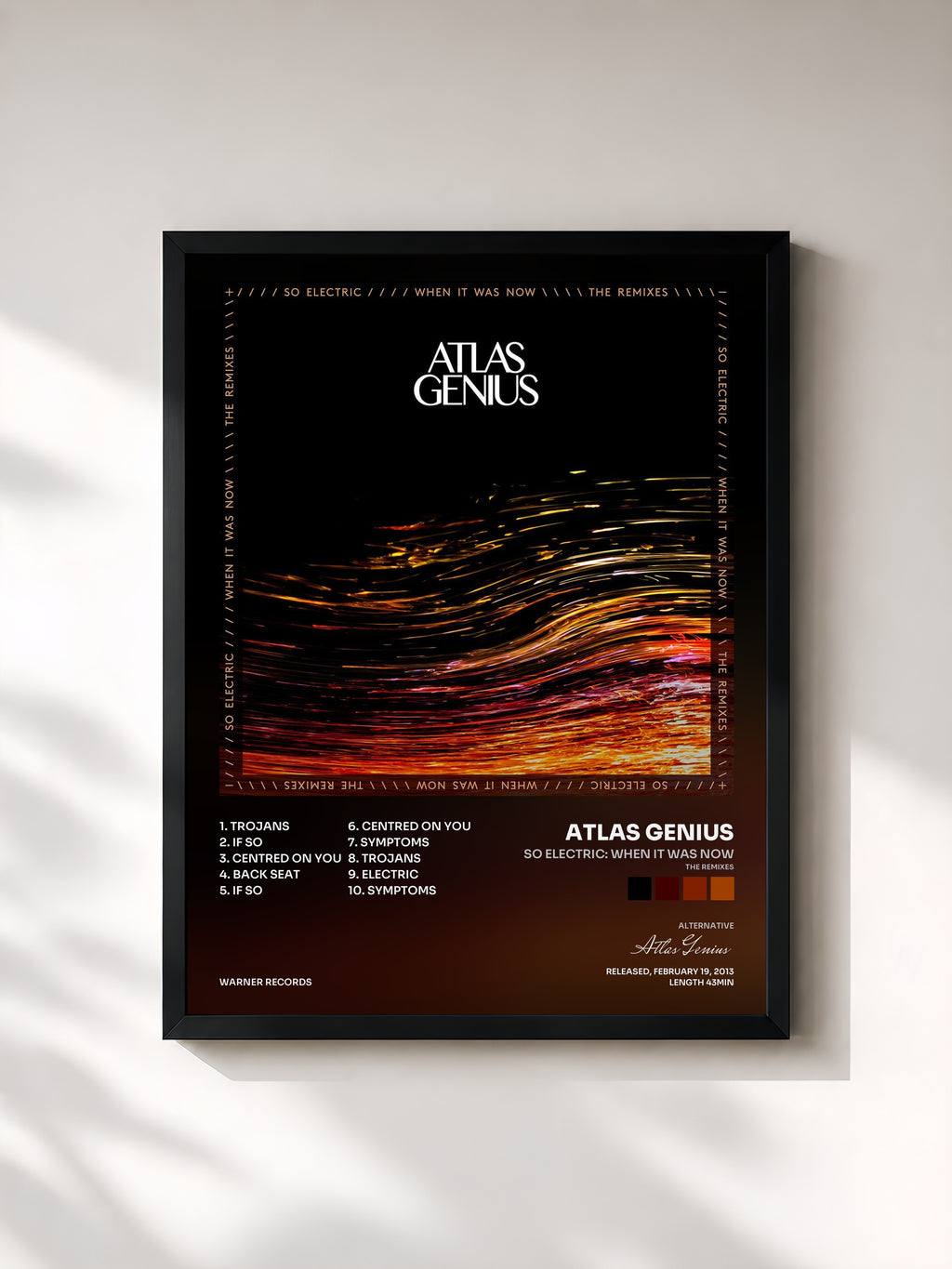 #noir Tableau de l'album So Electric: When It Was Now (The Remixes) de Atlas Genius, cadre noir, imprimé et encadré en France