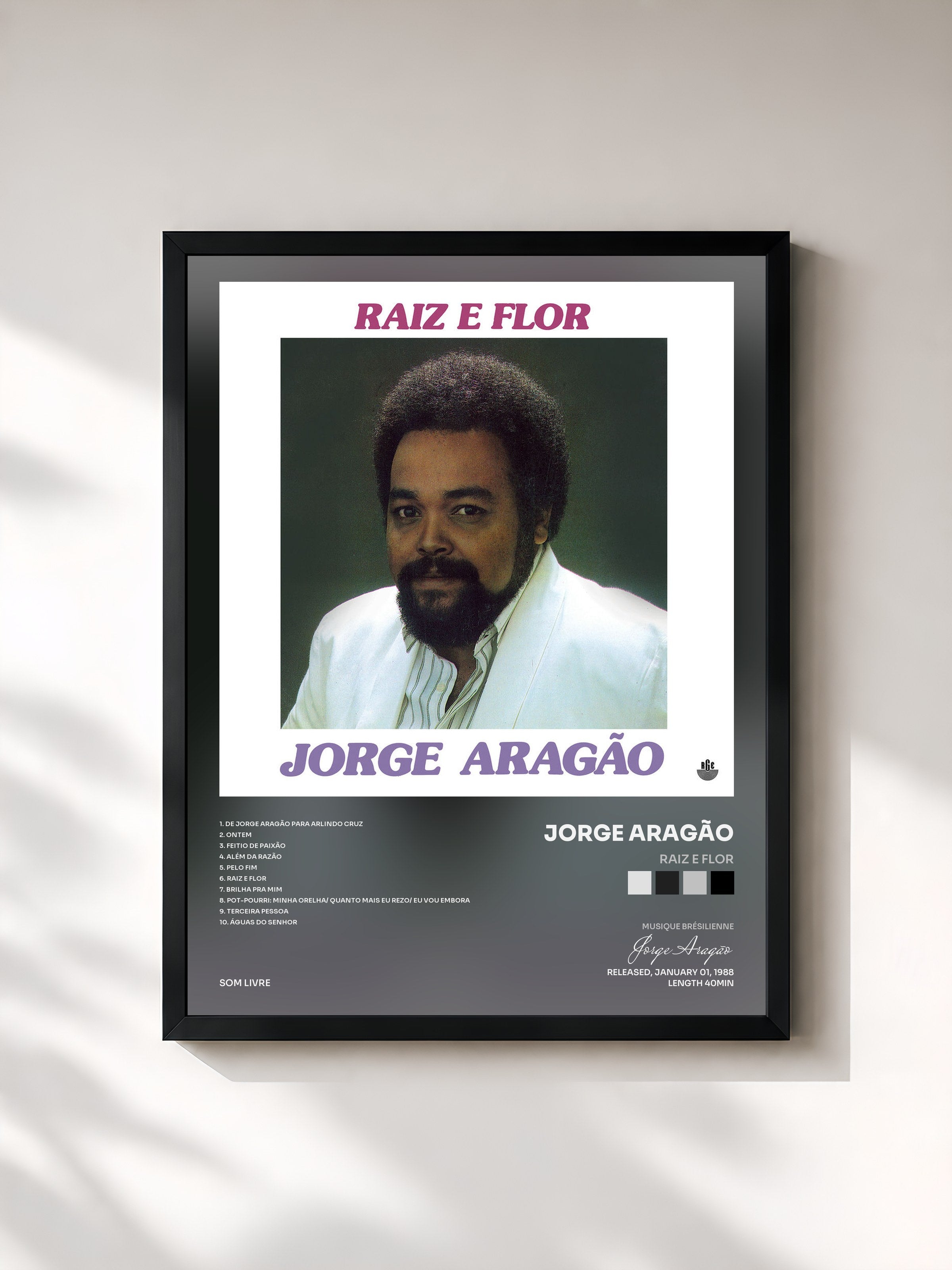 #noir Tableau de l'album Raiz e Flor de Jorge Aragão, cadre noir, imprimé et encadré en France