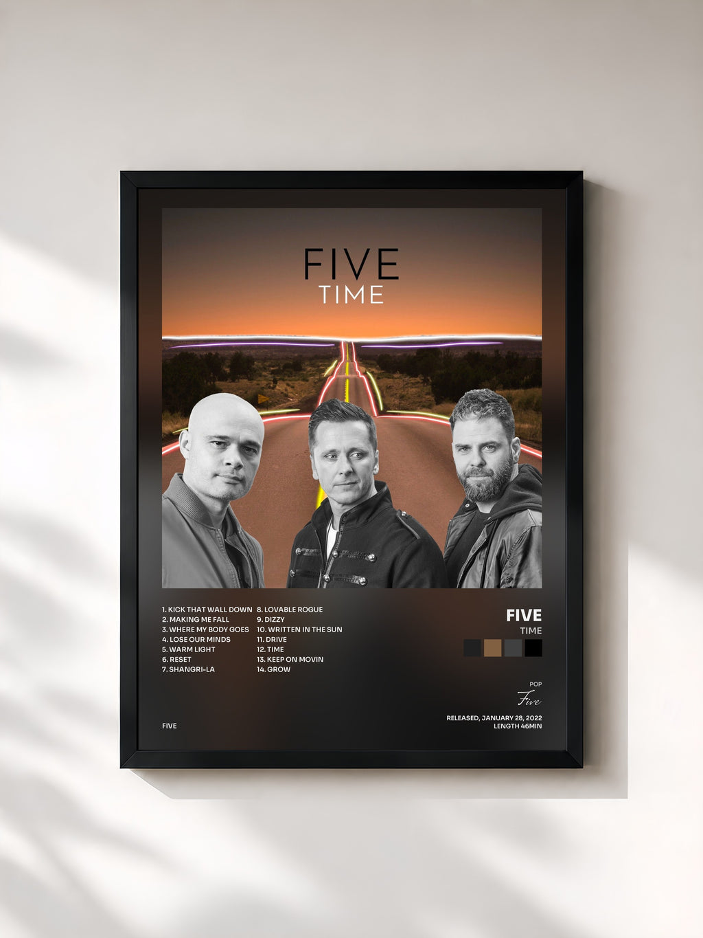 #noir Tableau de l'album Time de Five, cadre noir, imprimé et encadré en France