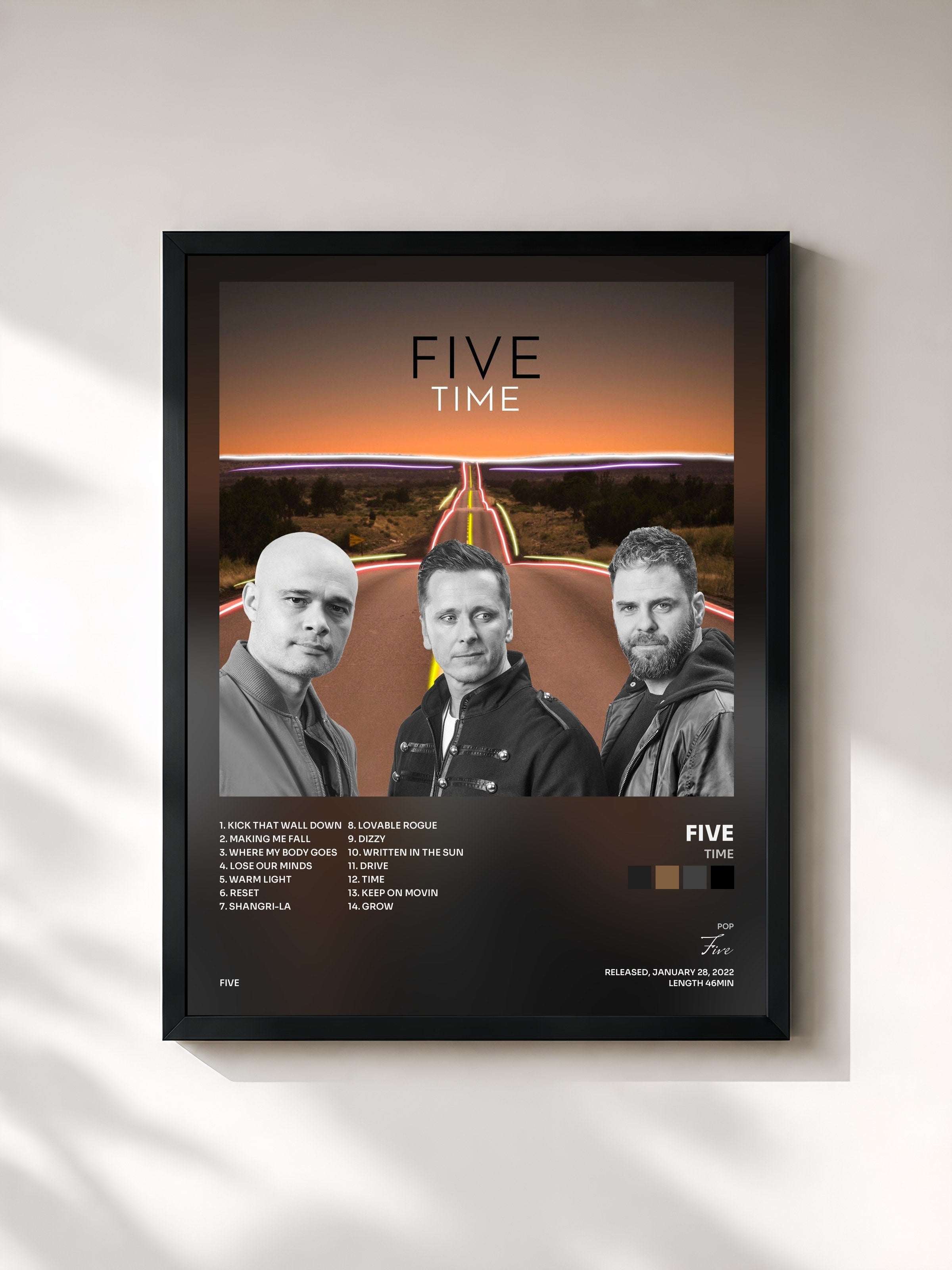 #noir Tableau de l'album Time de Five, cadre noir, imprimé et encadré en France