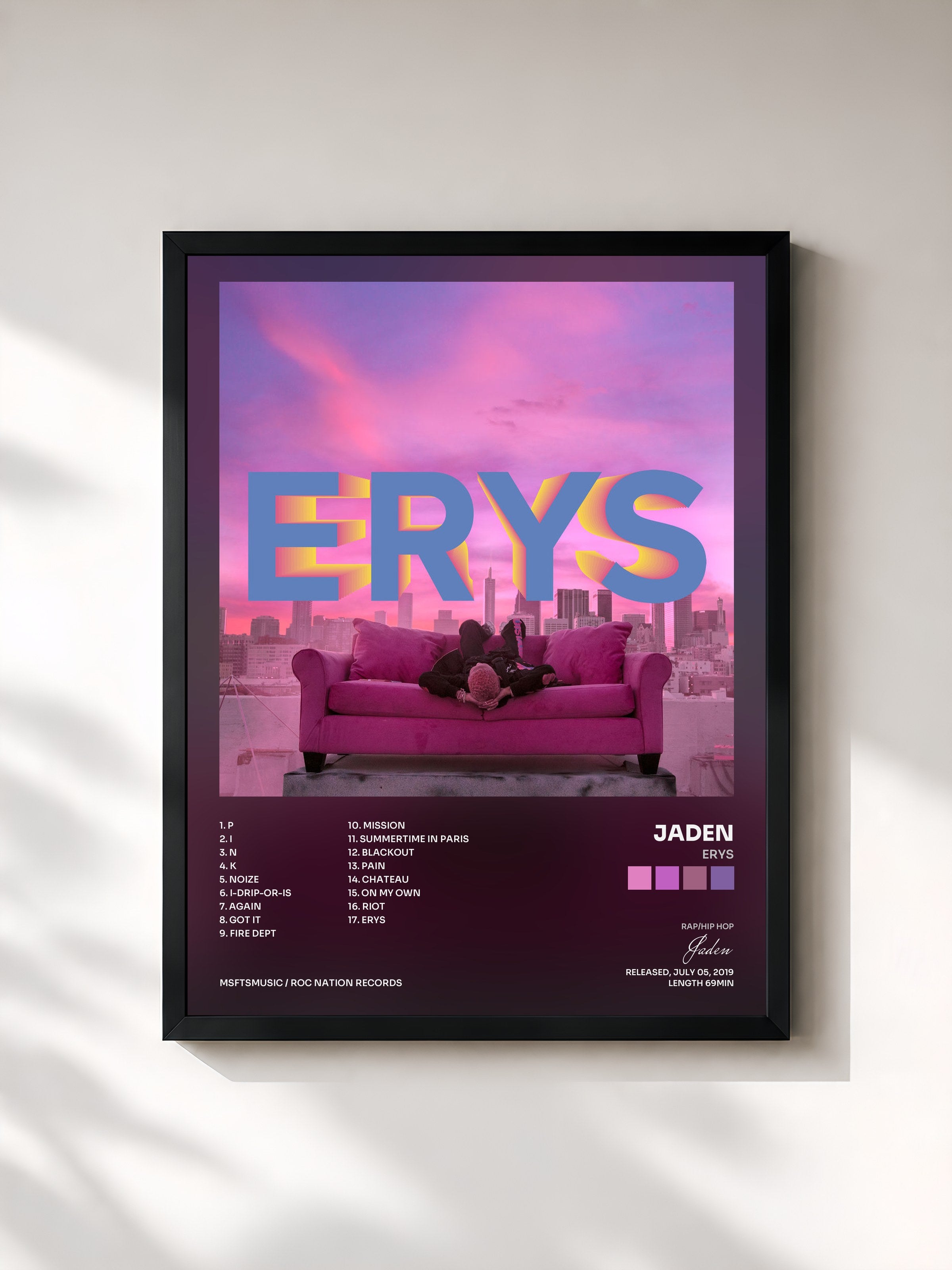 #noir Tableau de l'album ERYS de Jaden, cadre noir, imprimé et encadré en France