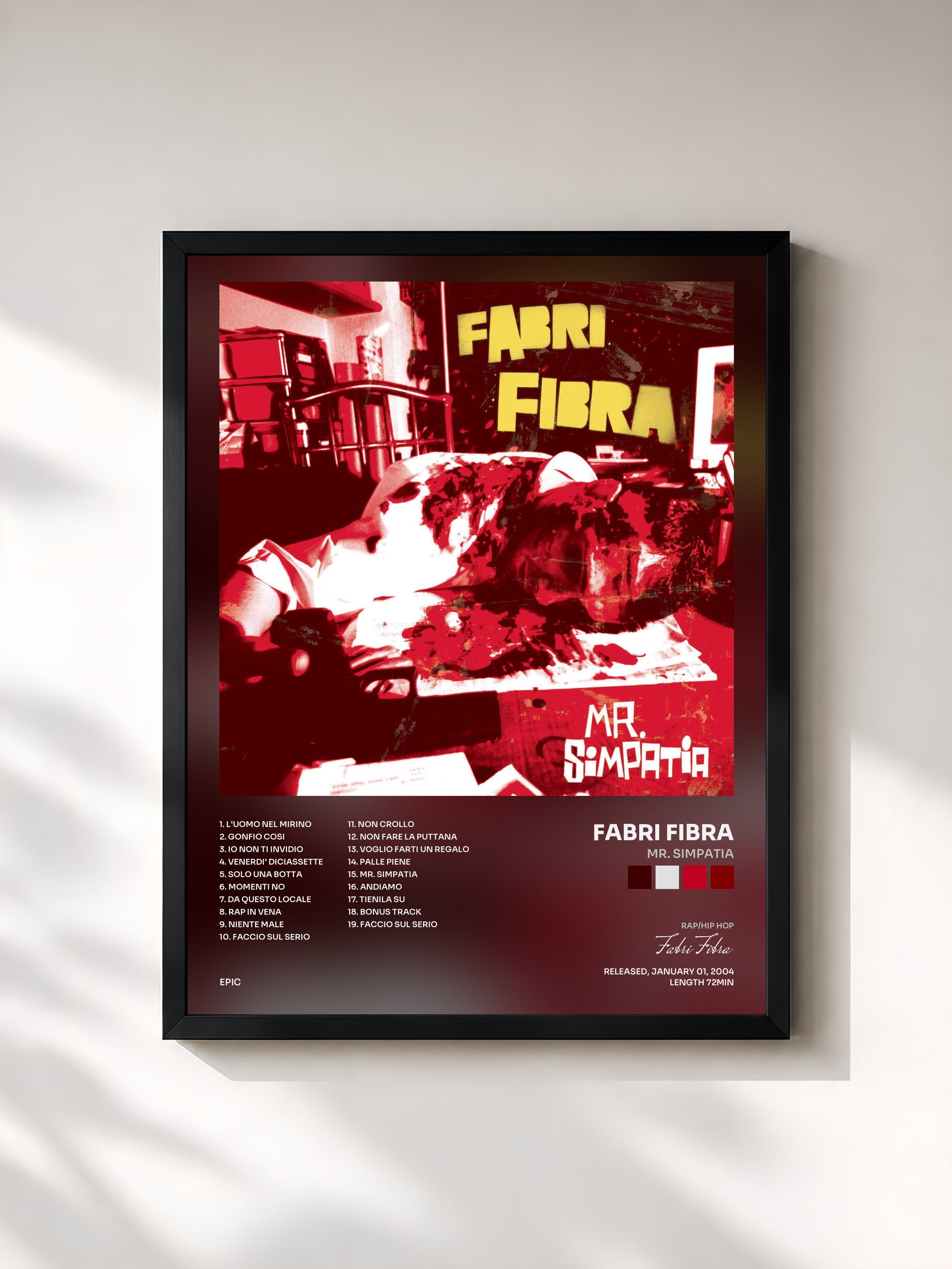 #noir Tableau de l'album Mr. Simpatia de Fabri Fibra, cadre noir, imprimé et encadré en France