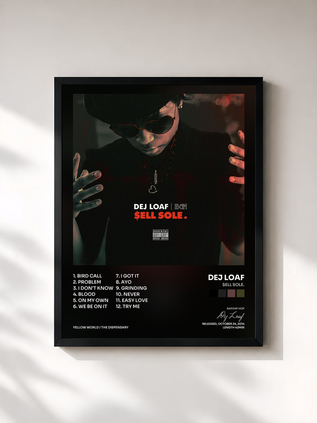 #noir Tableau de l'album $ell Sole. de Dej Loaf, cadre noir, imprimé et encadré en France