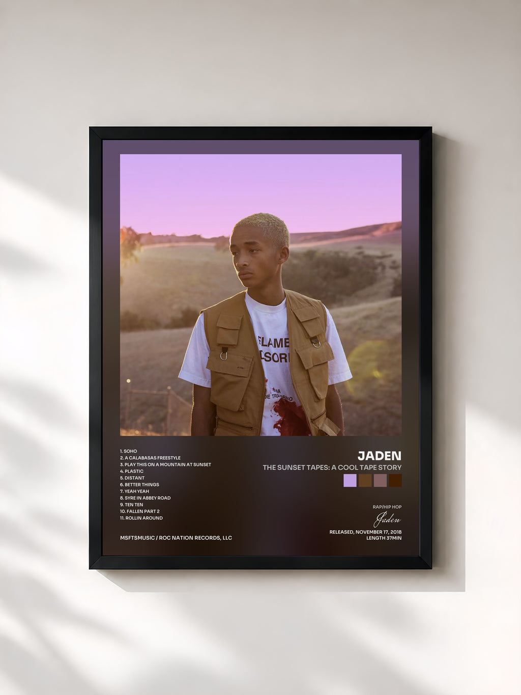 #noir Tableau de l'album The Sunset Tapes: A Cool Tape Story de Jaden, cadre noir, imprimé et encadré en France